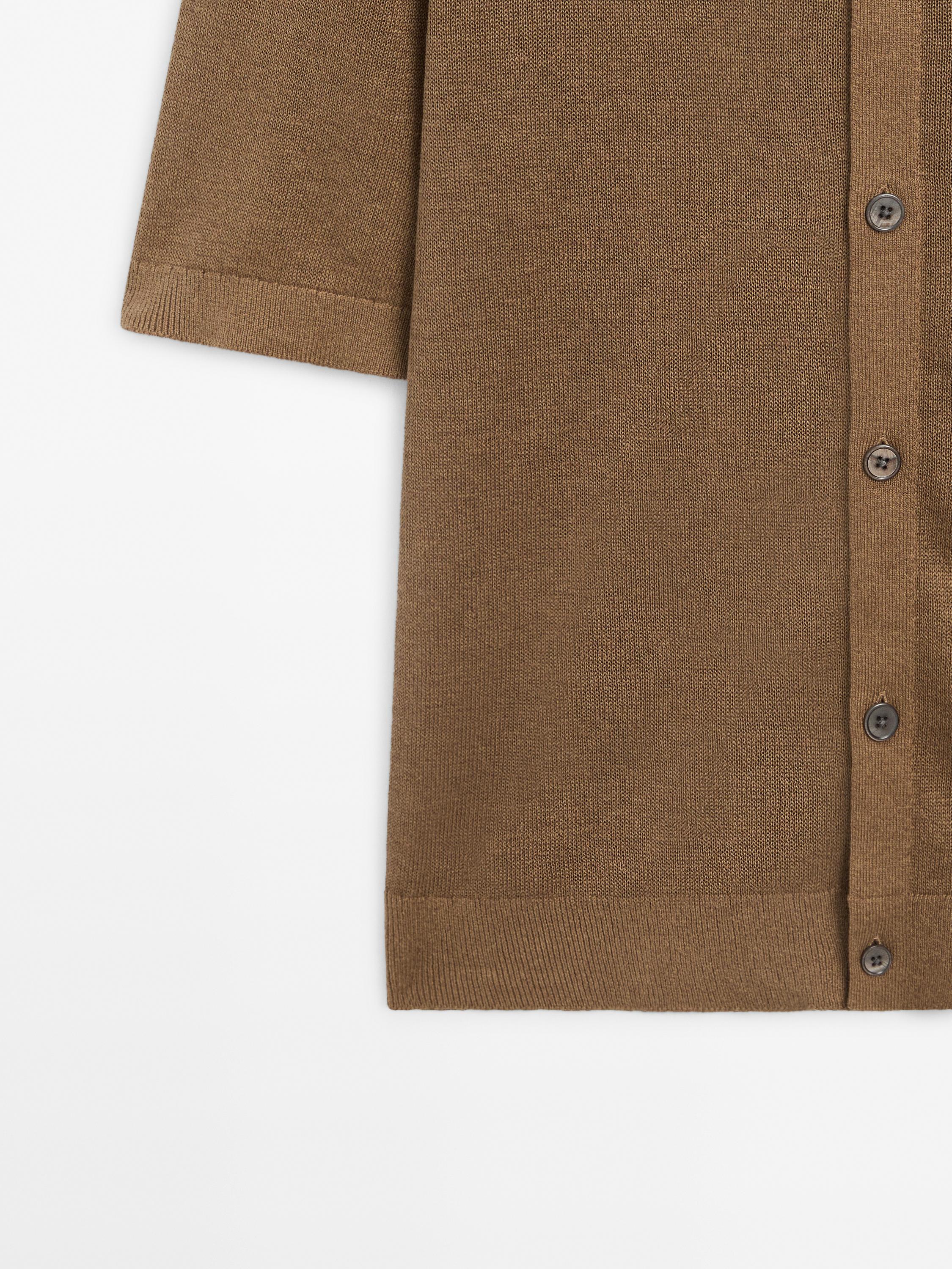 Linen blend short sleeve cardigan