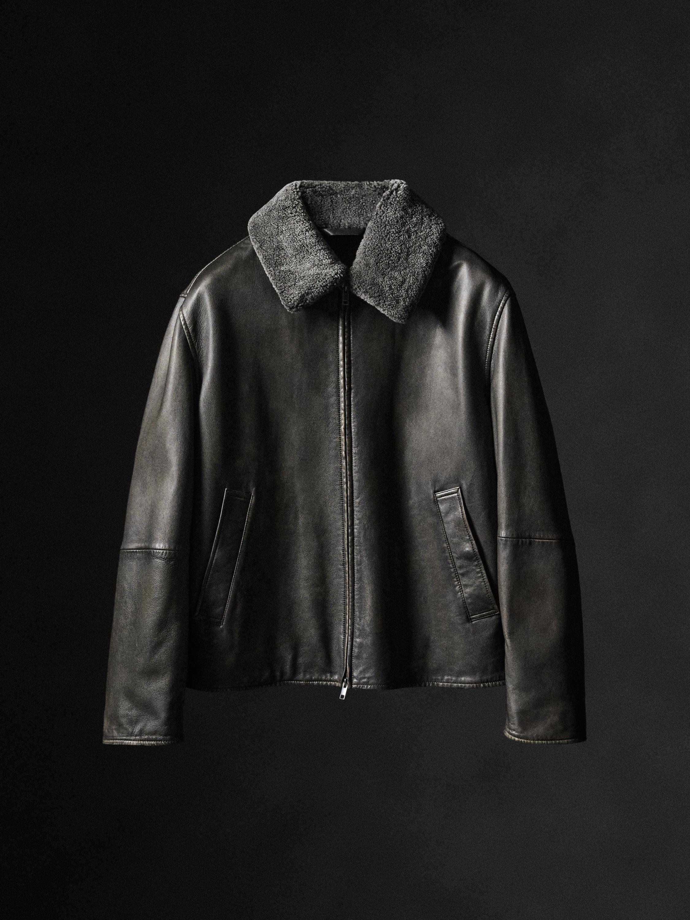 Chaqueta cuello piel con pelo acabado napa