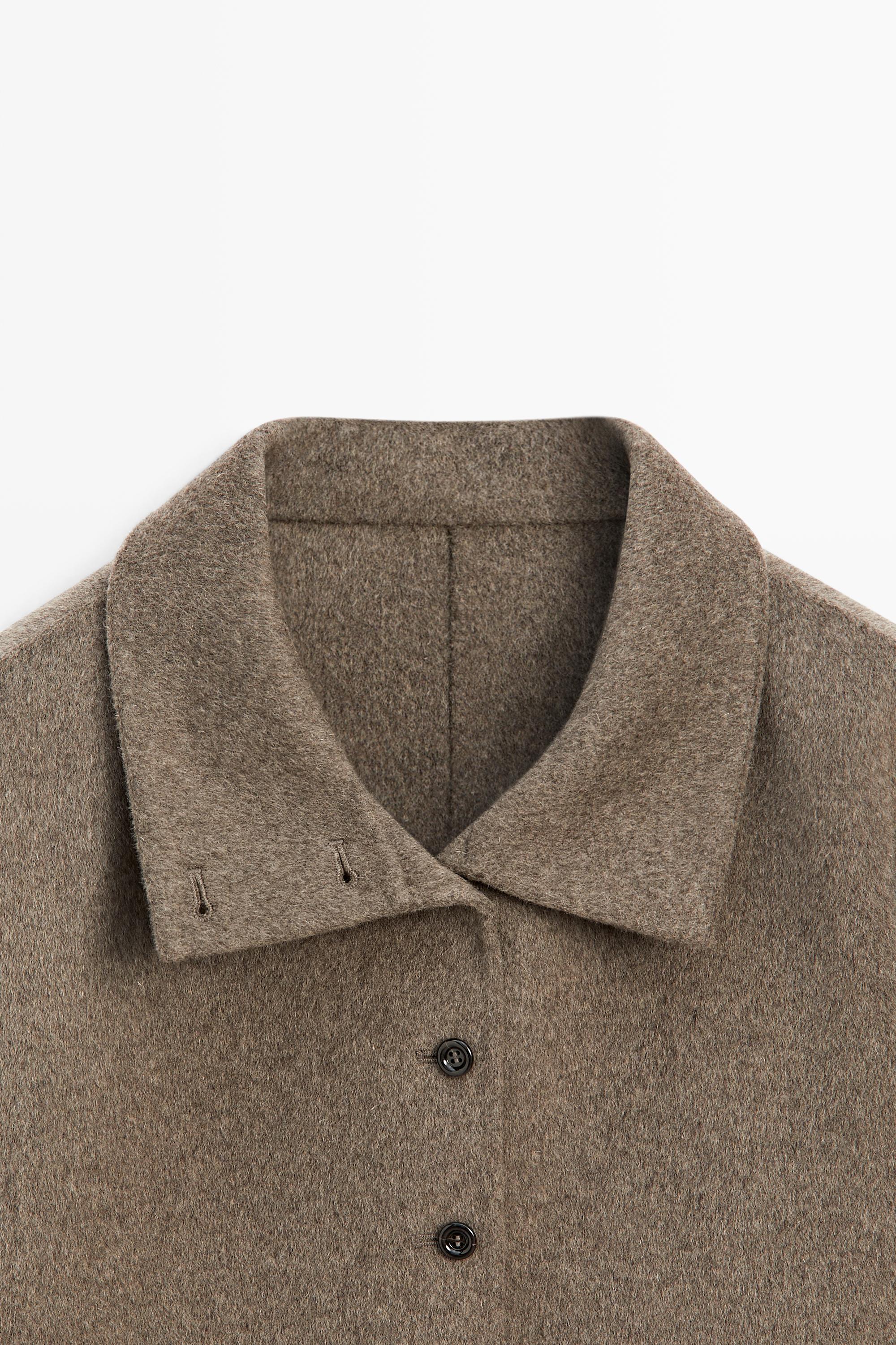 Wool blend stand collar jacket — BROWN