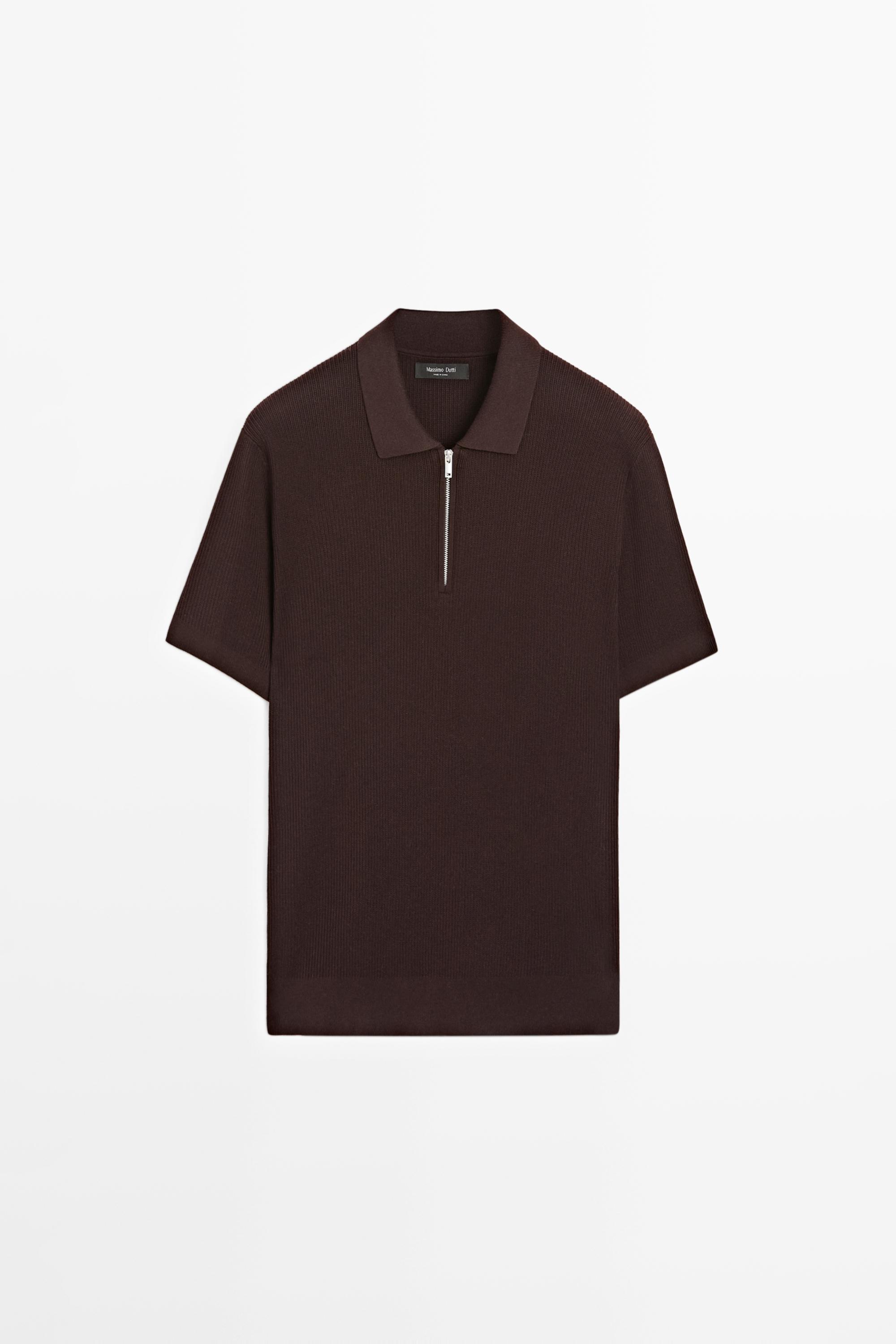 Knit polo sweater with quarter-zip collar — BURGUNDY