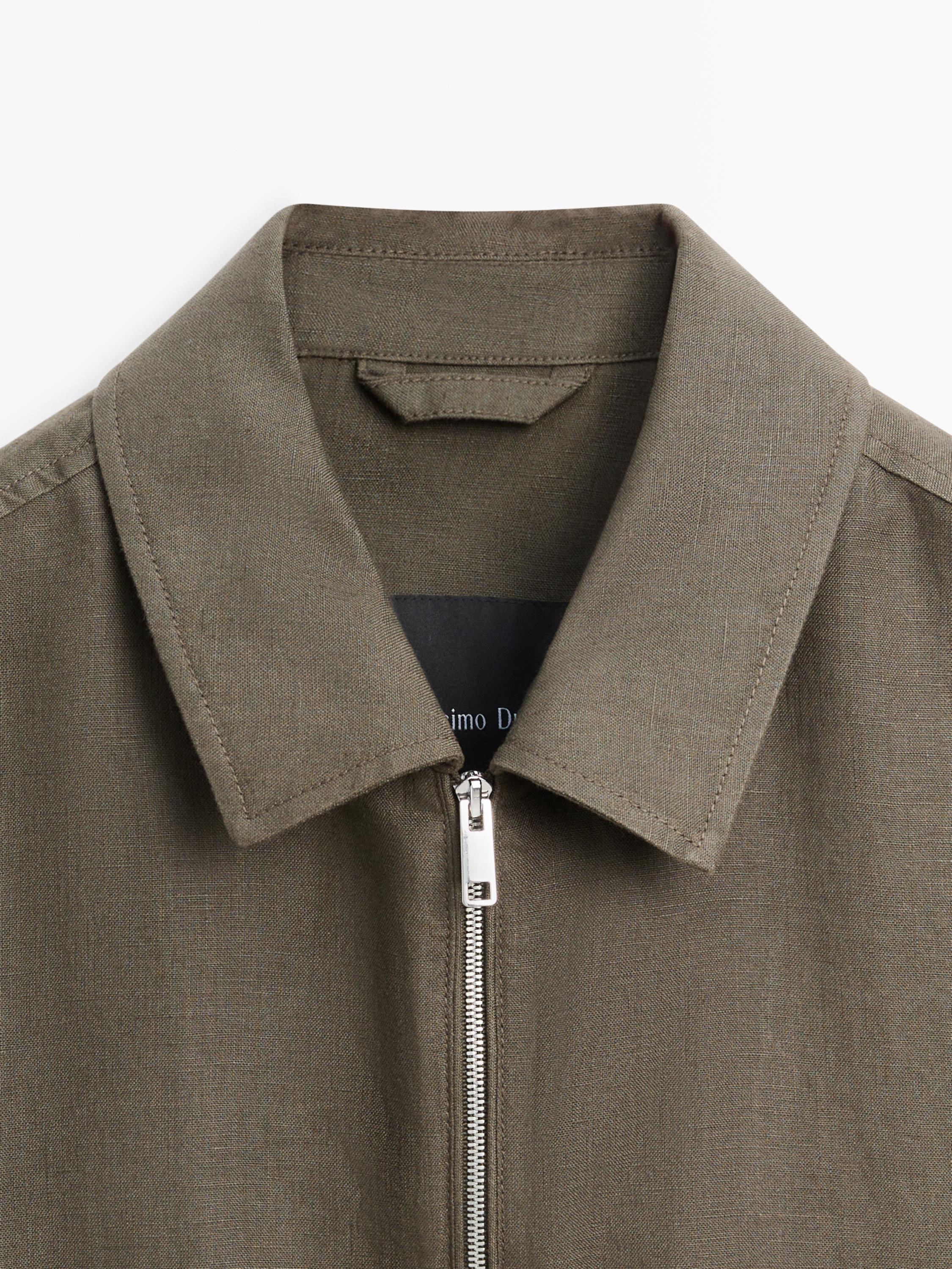 Cropped 100% linen jacket — KHAKI