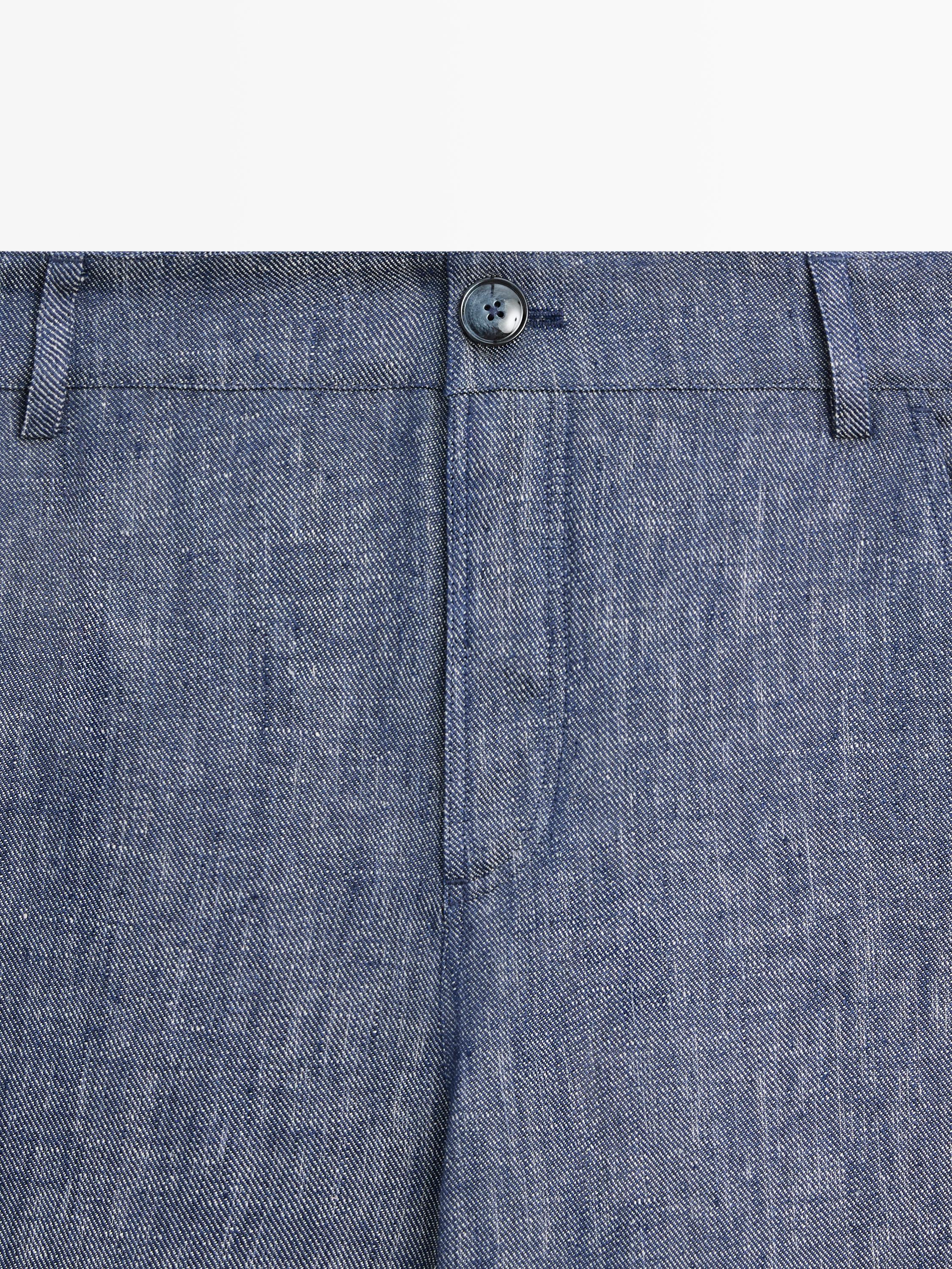 High-waist linen palazzo trousers — Dark Blue