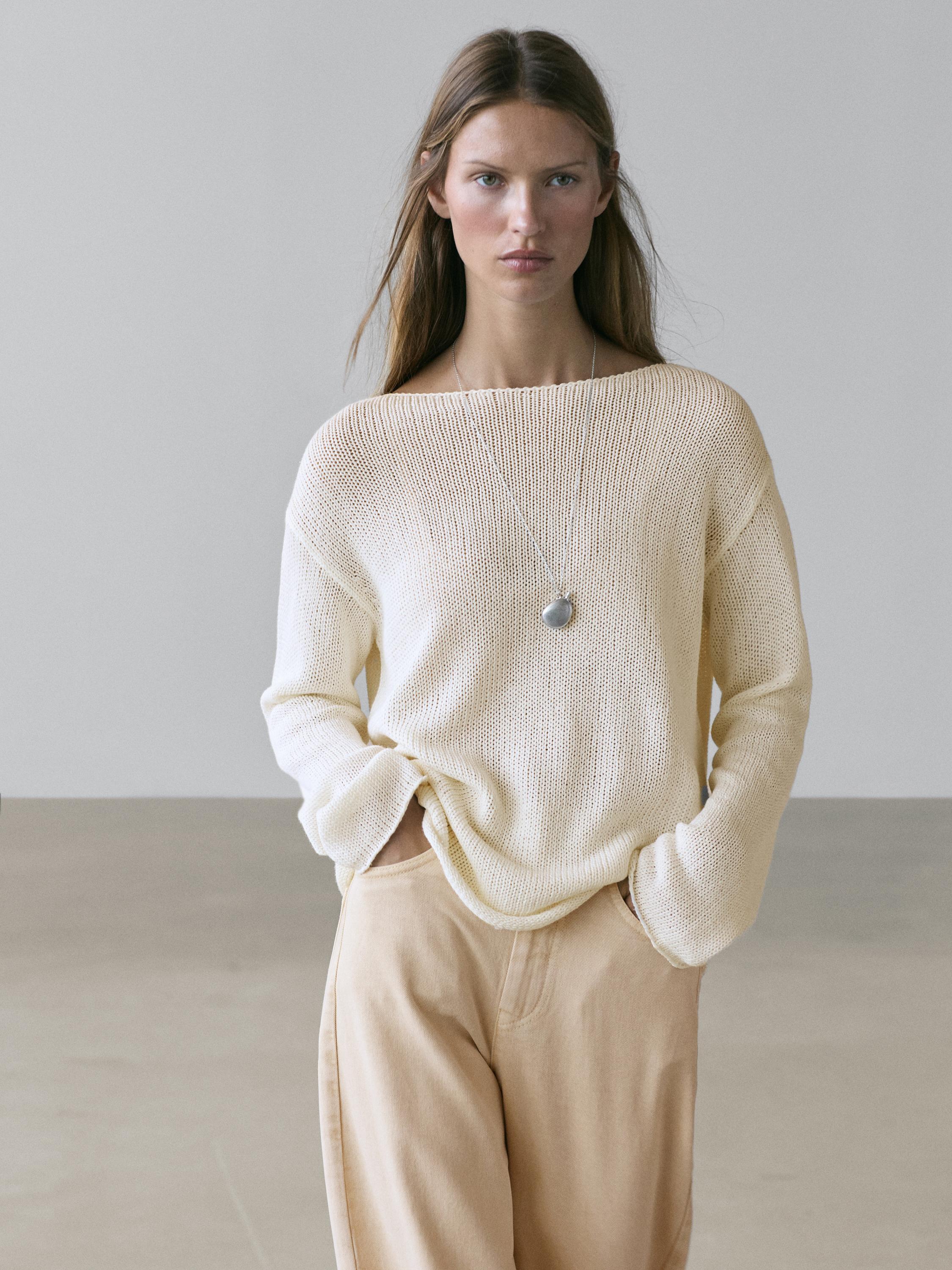 Cotton blend cutwork sweater — CREAM