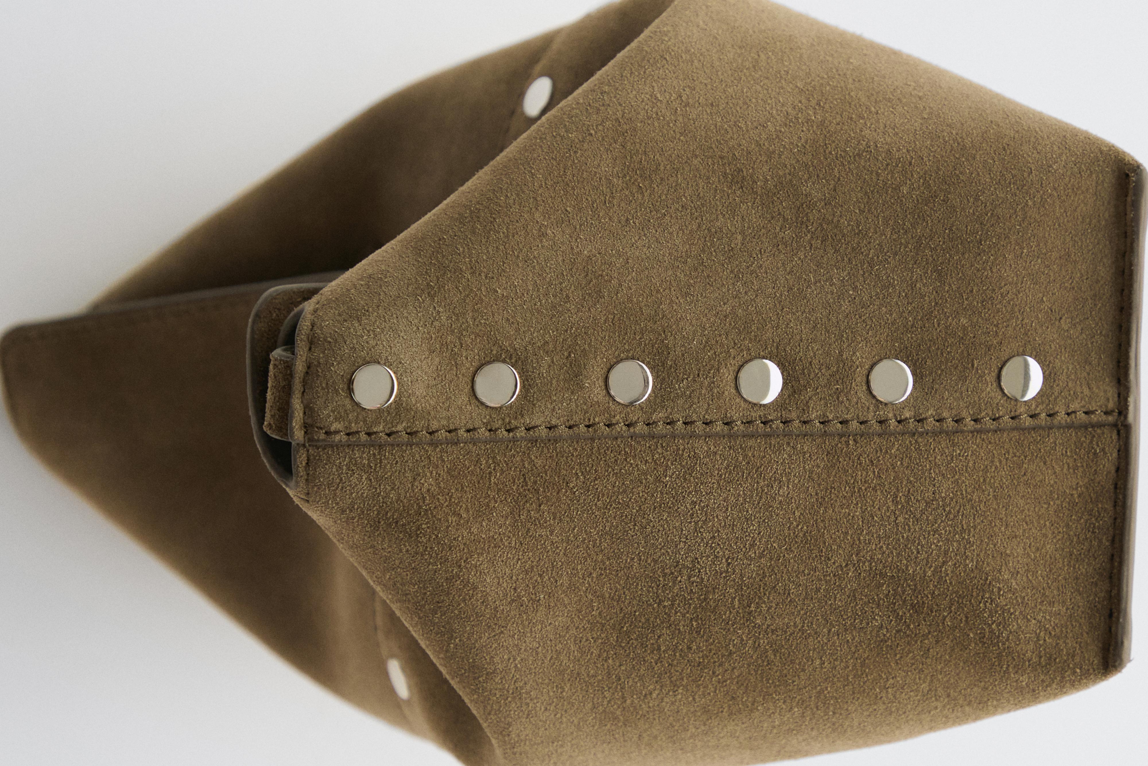 Split suede leather bucket bag — MINK