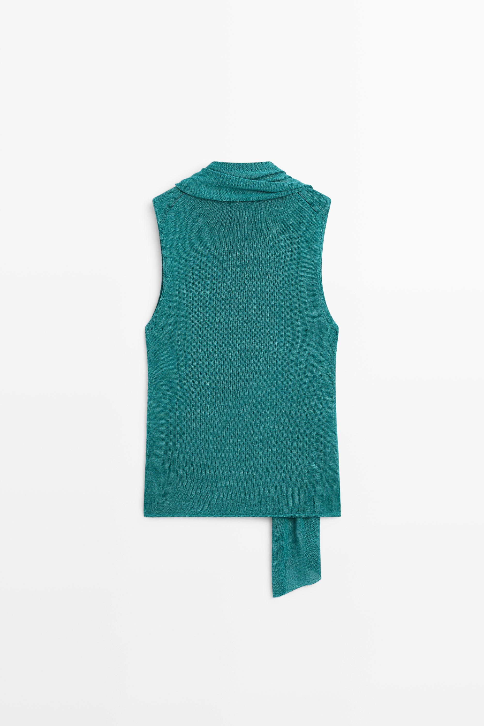 High neck top with scarf detail — TURQUOISE