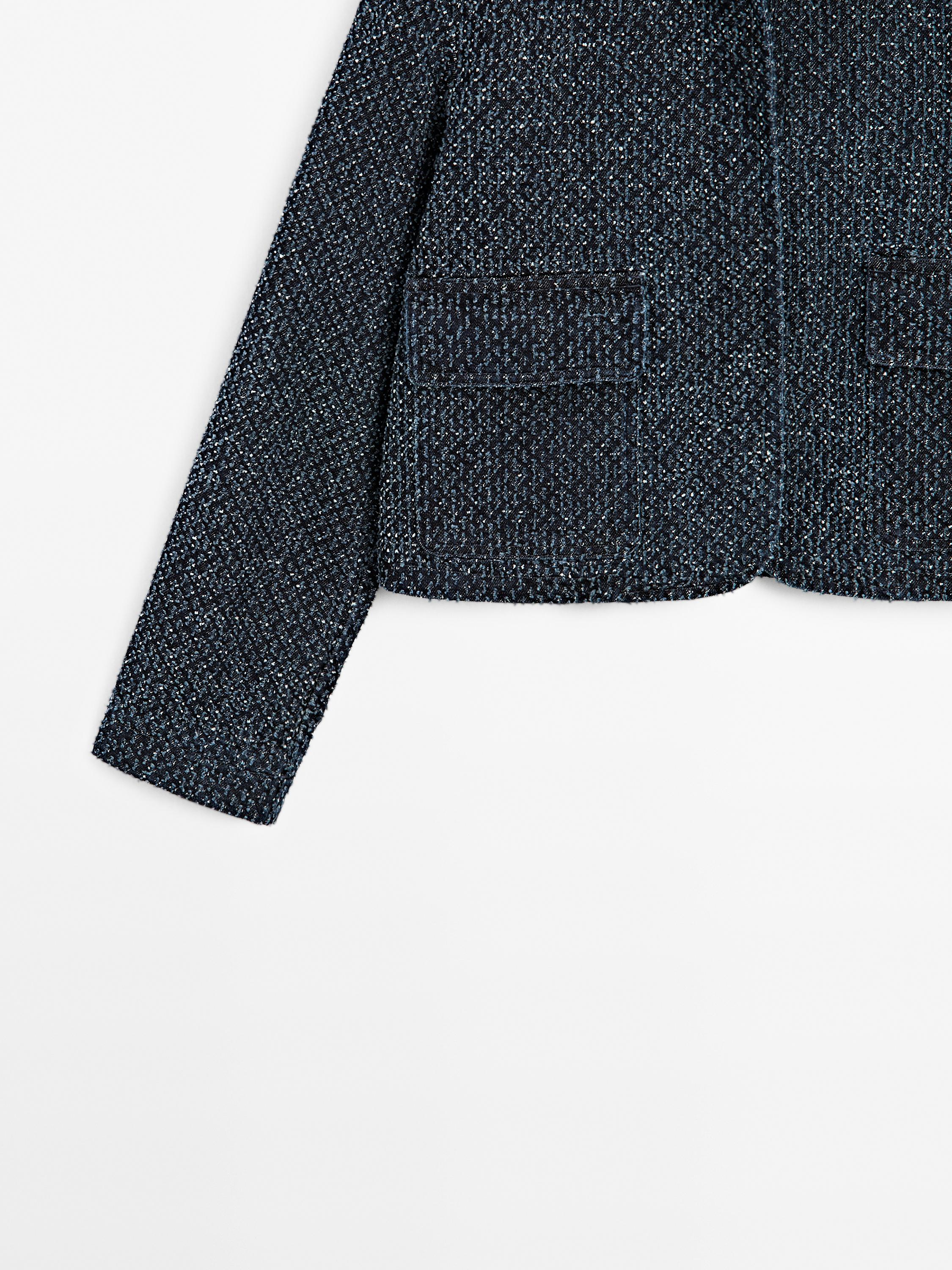 Short denim jacket with textured detail