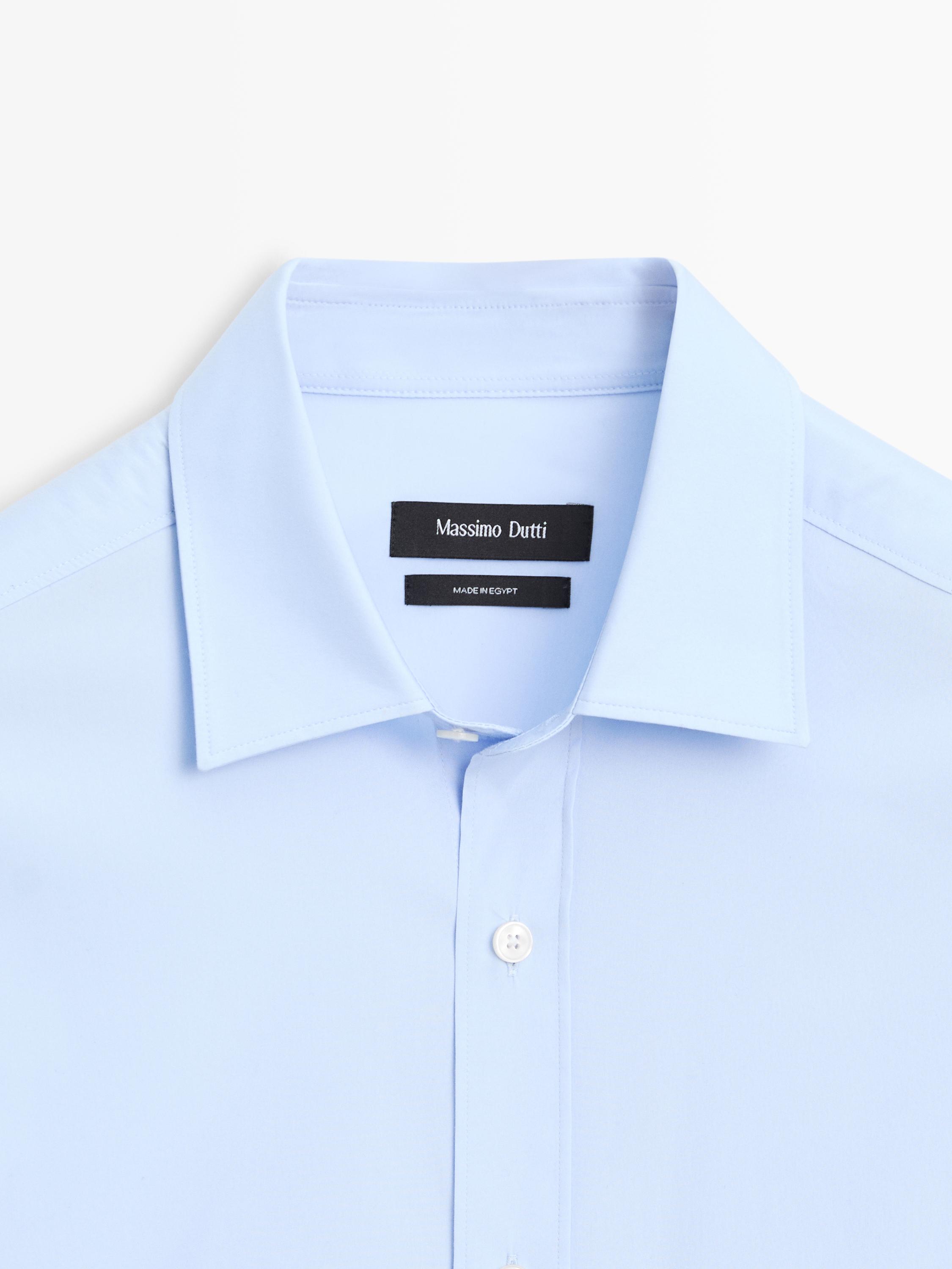Slim fit stretch cotton blend shirt — Sky blue