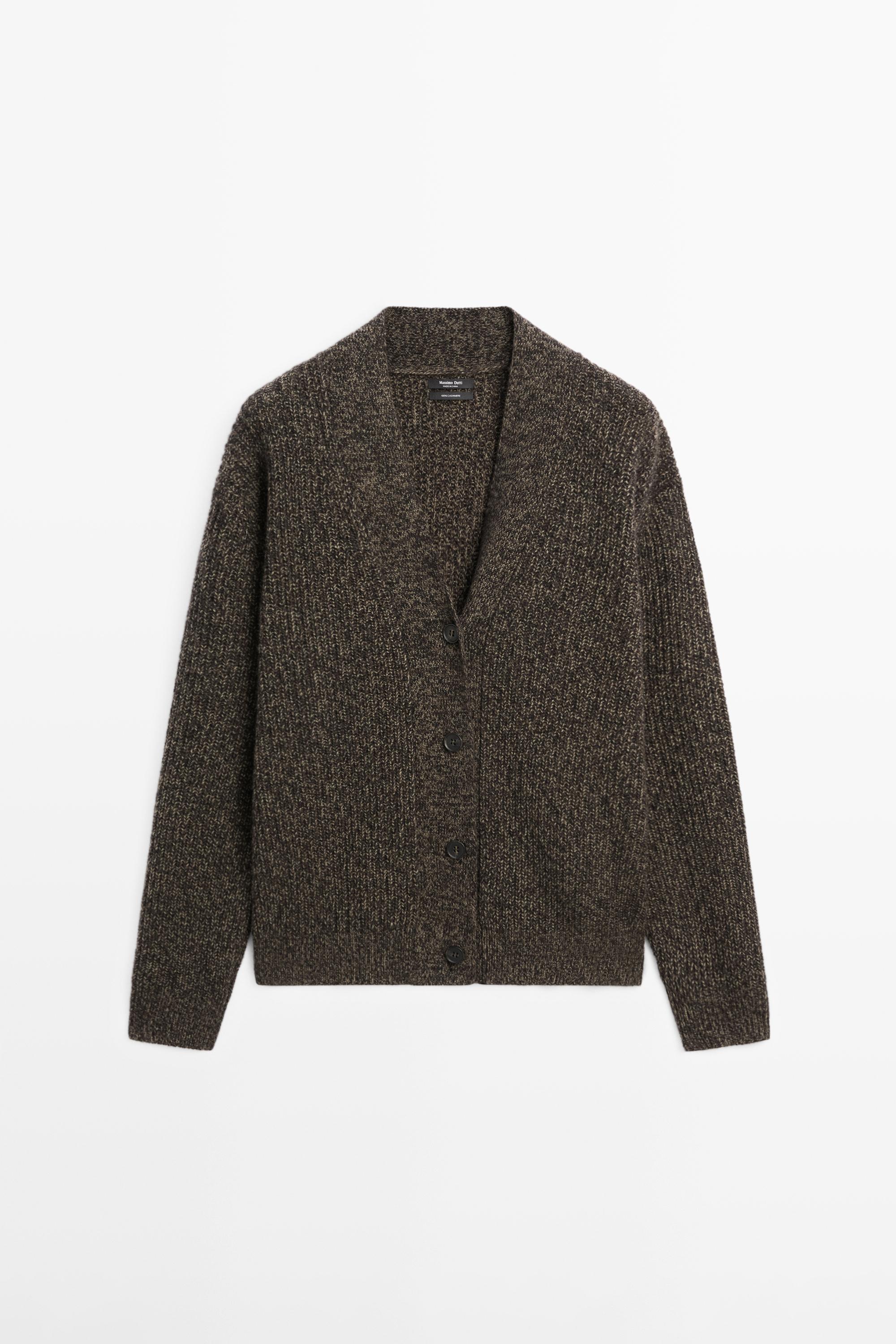 100% cashmere V-neck knit cardigan — MOLE BROWN