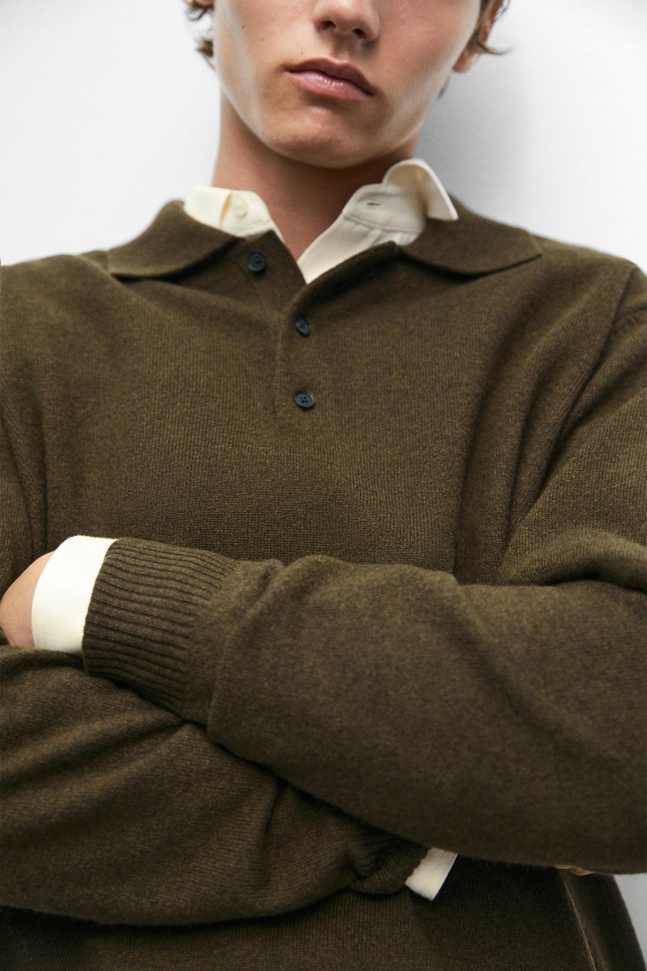 Wool blend polo sweater — DARK OLIVE GREEN