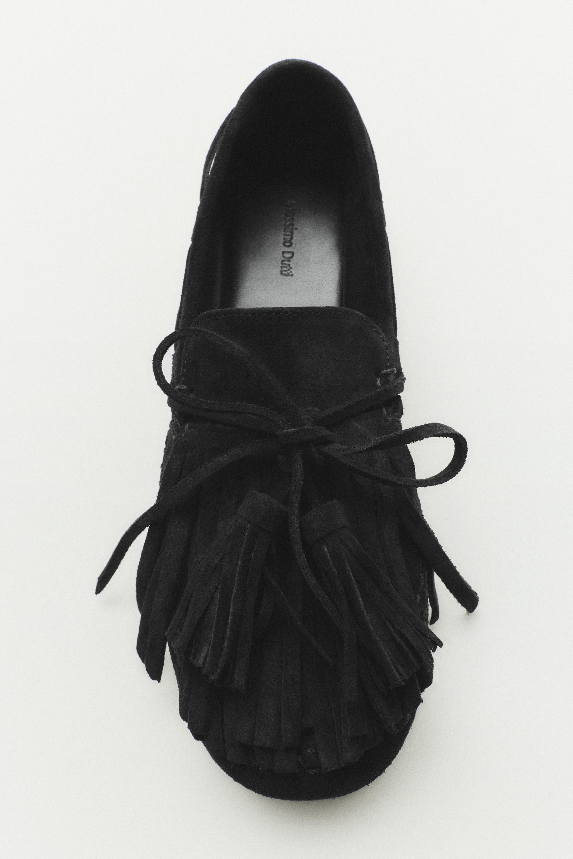 Leather fringed and tassel loafers — BLACK