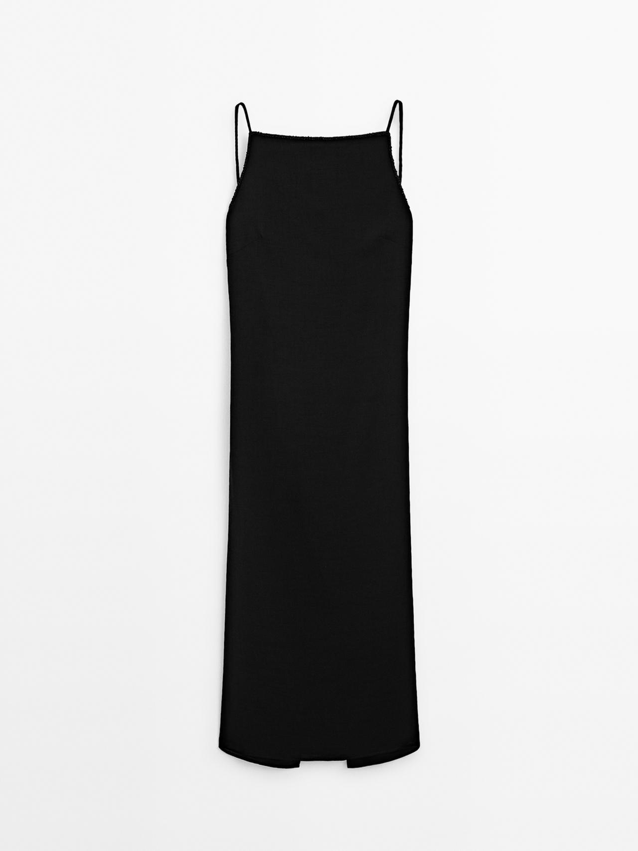 Massimo Dutti - Dame - Lang Kjole Med Rhinstensdetalje - Sort - 40