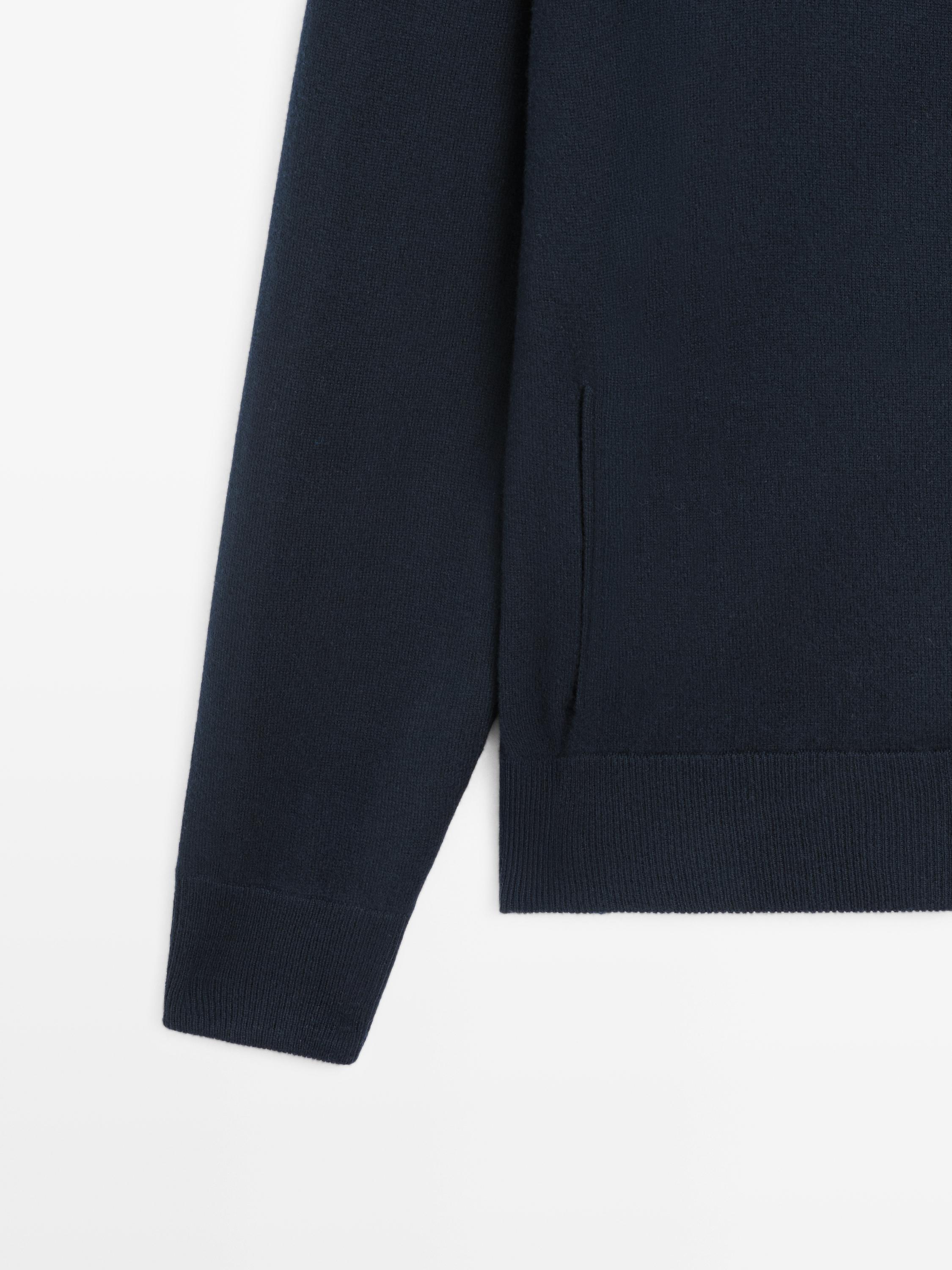 Wool zip-up knit cardigan — NAVY BLUE