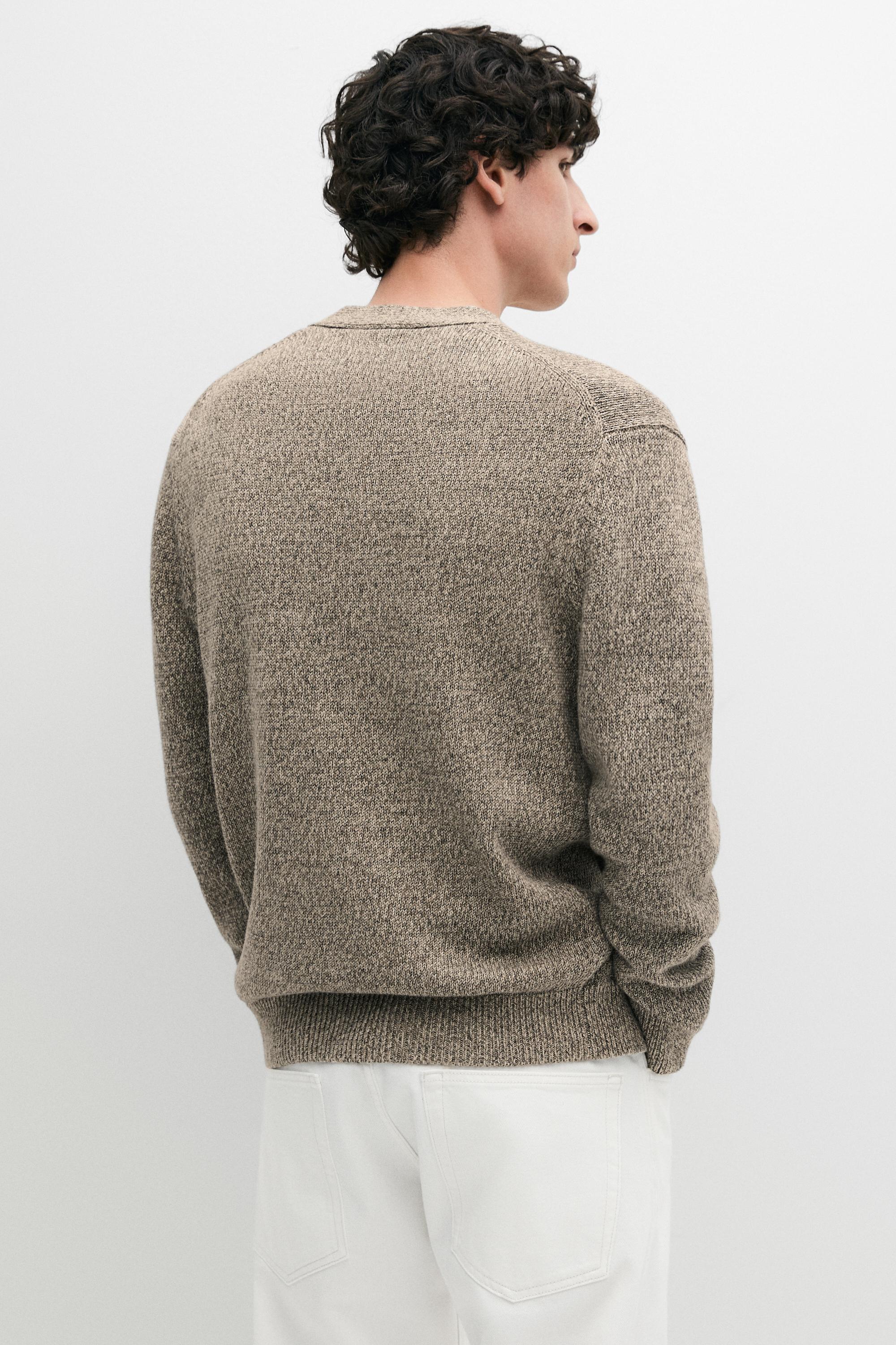 Cotton knit cardigan with buttons — BEIGE MARL