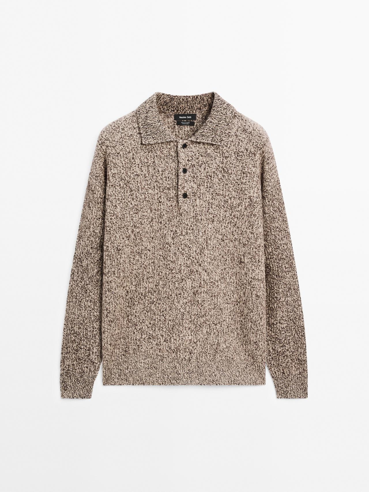Massimo Dutti - Herre - Polotrøje I Strik Af 100 % Kashmir - Sand - L