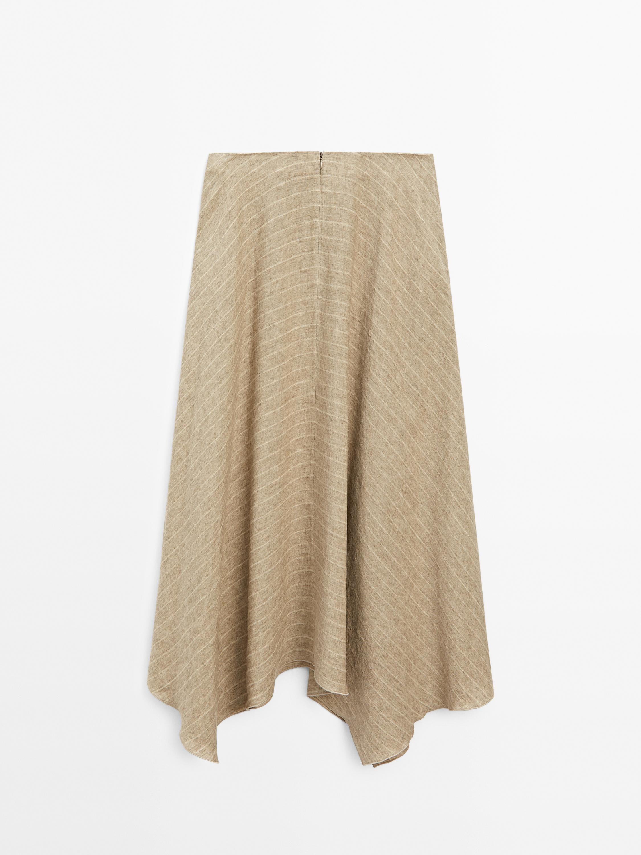 Flounce linen midi skirt with striped detail