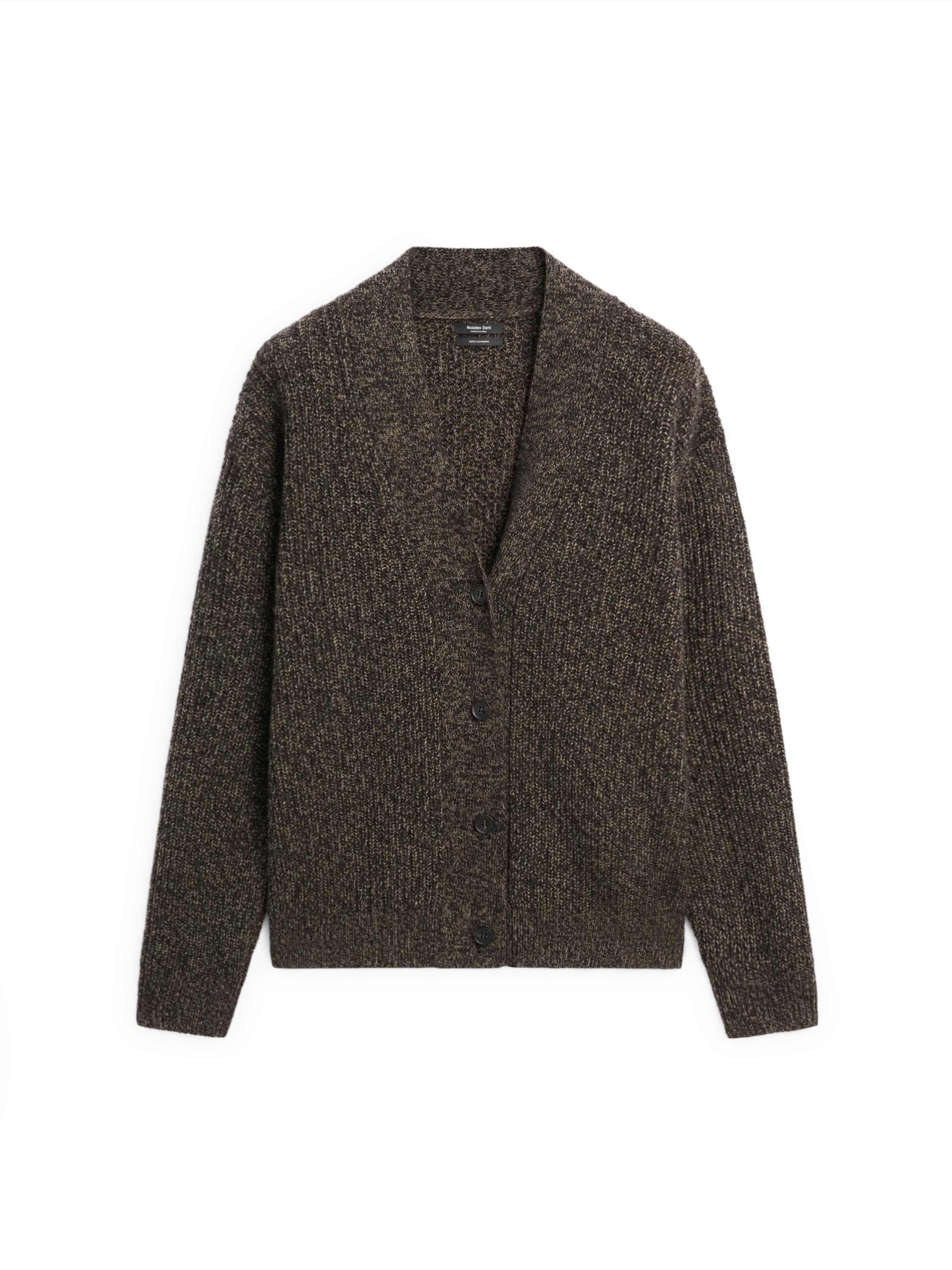 100% cashmere V-neck knit cardigan — MOLE BROWN