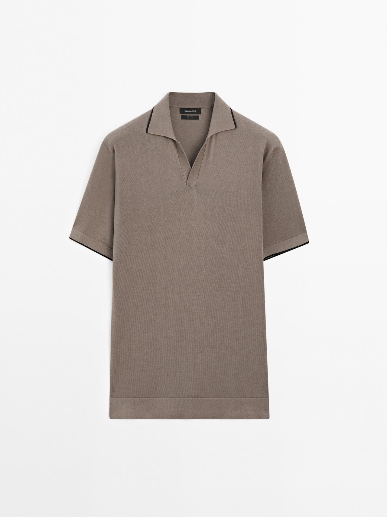 Massimo Dutti - Herre - Poloshirt I Strik Med Kontrastdetalje - Mink - Xl
