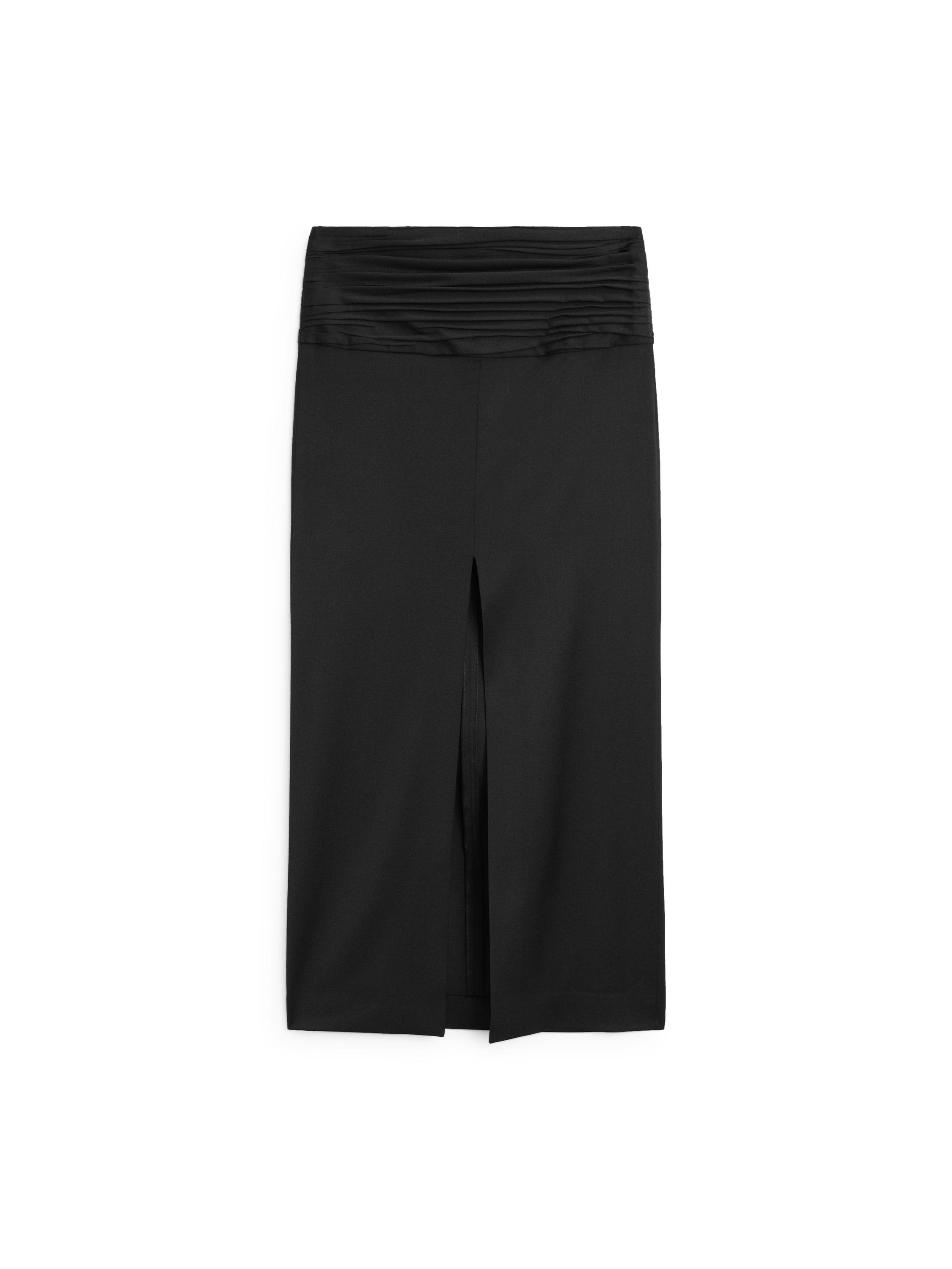 Straight midi skirt with gathered sash - STUDIO — BLACK