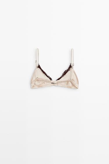 Silk blend lace triangle bra — BROWN 6