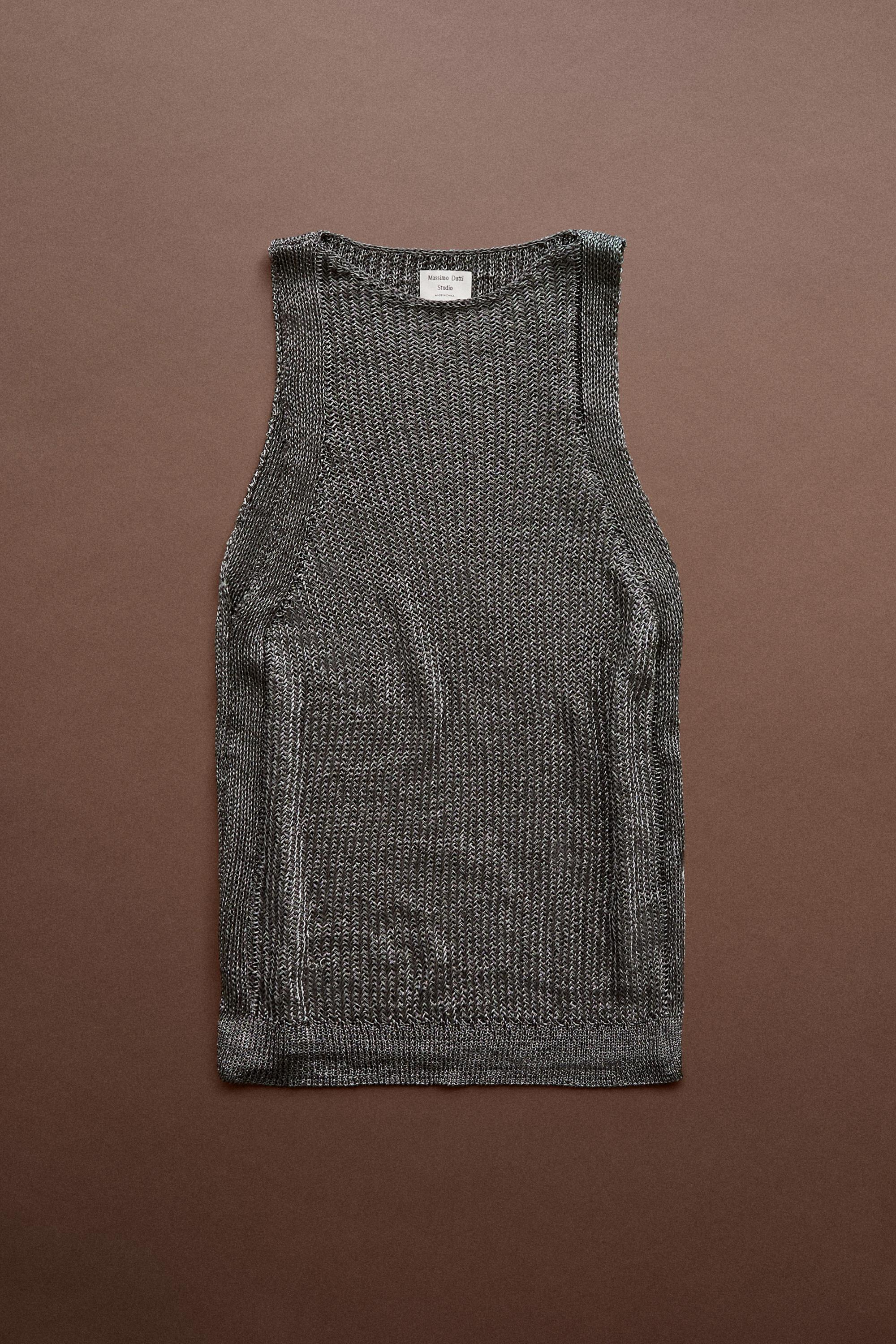 Metallic knit halter top - STUDIO — Silver