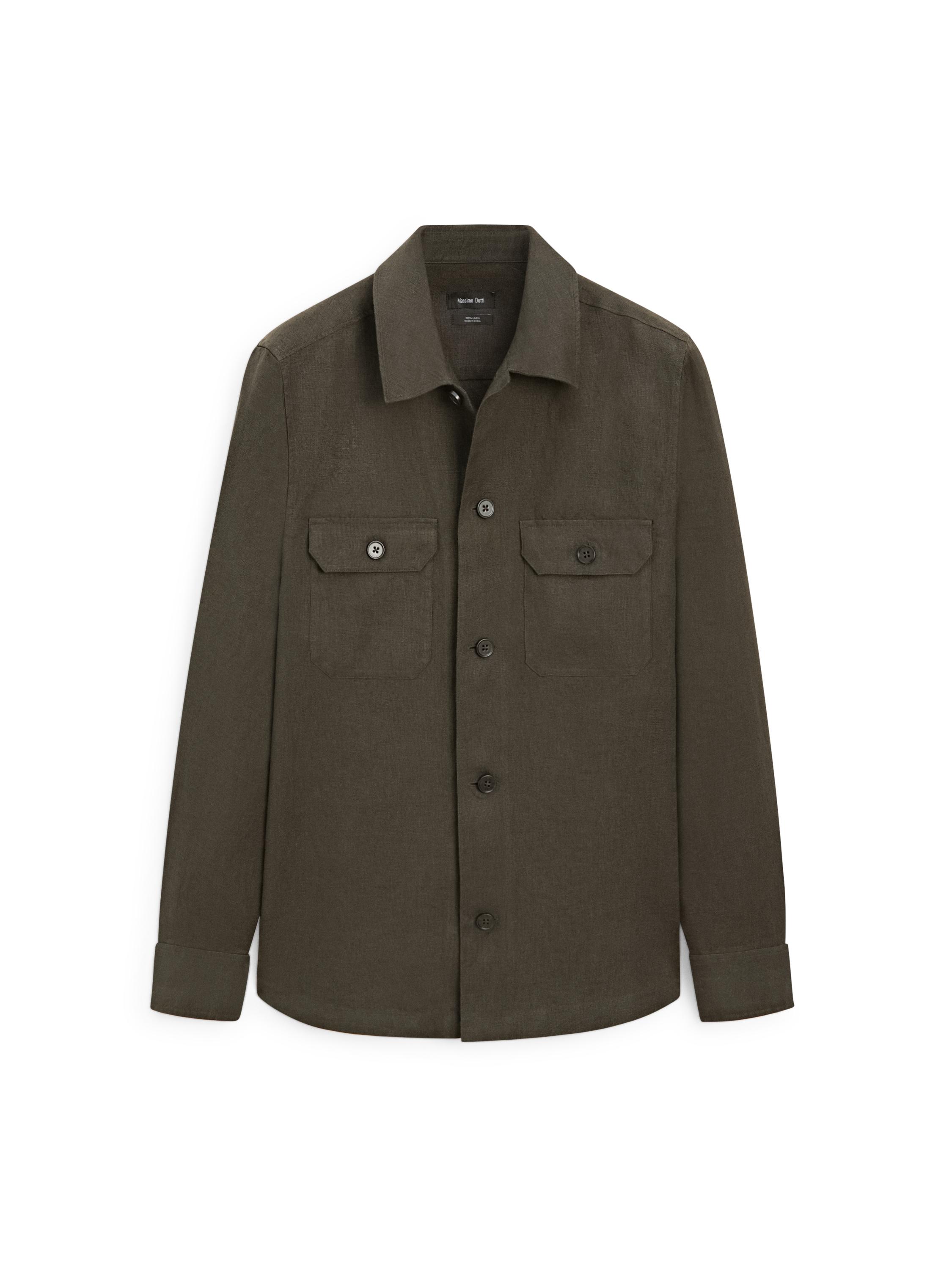 Total look linen overshirt with pockets — DARK GREEN