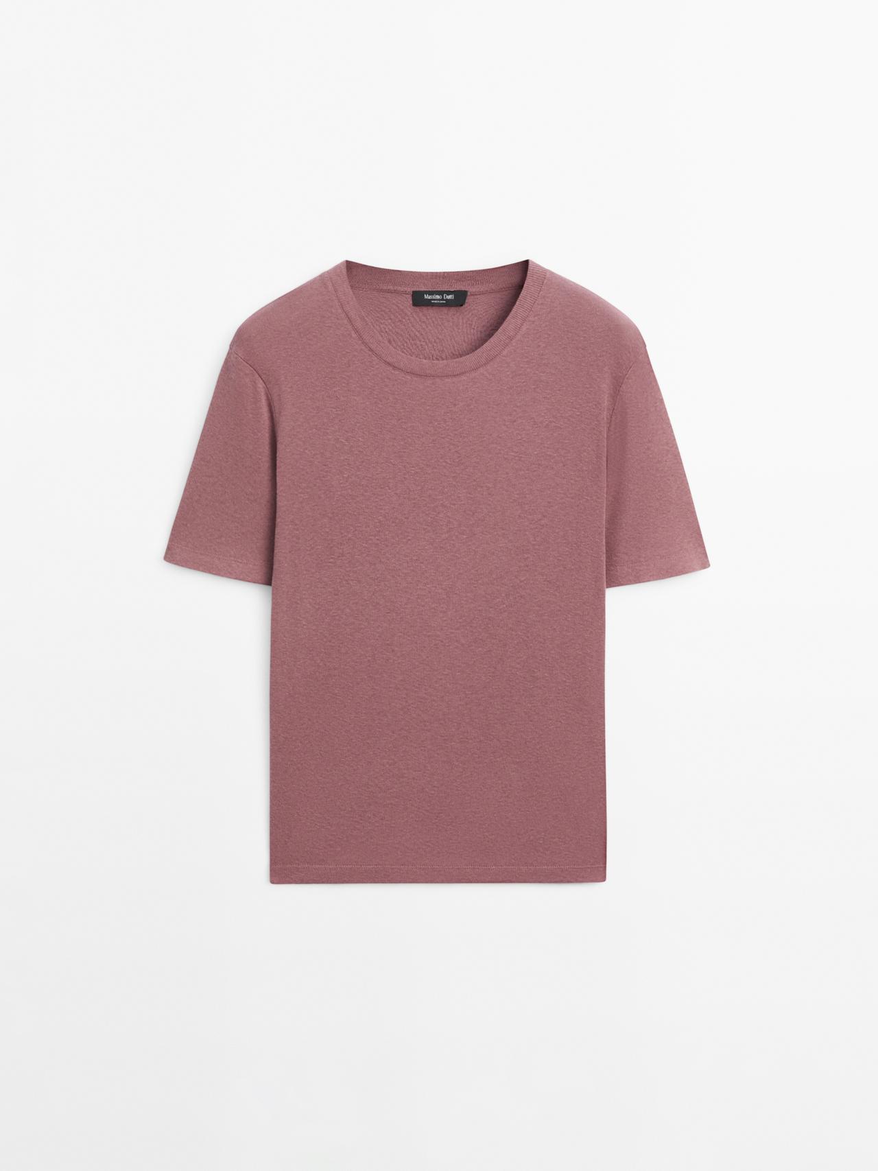 Massimo Dutti - Dame - Kortærmet T-Shirt I Bomuldsblanding - Støvet Rosa - Xl