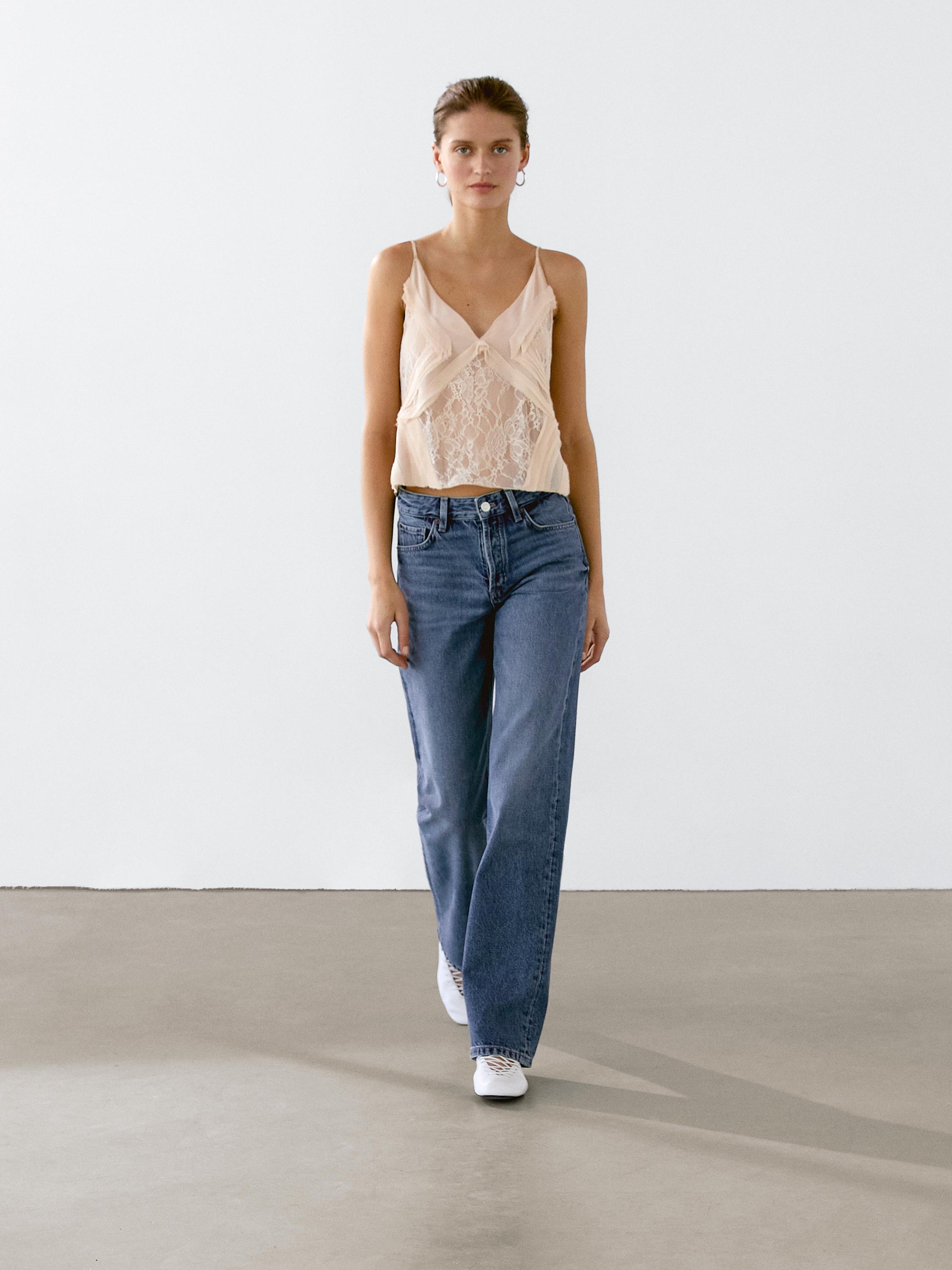 Semi-sheer lace camisole top