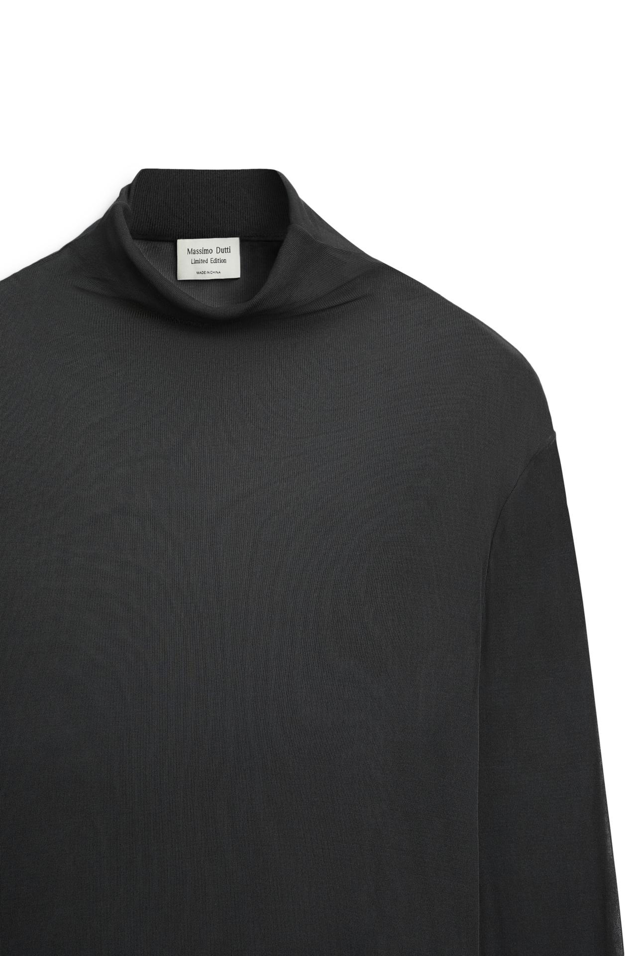 100% silk funnel neck T-shirt - LIMITED EDITION — CHARCOAL
