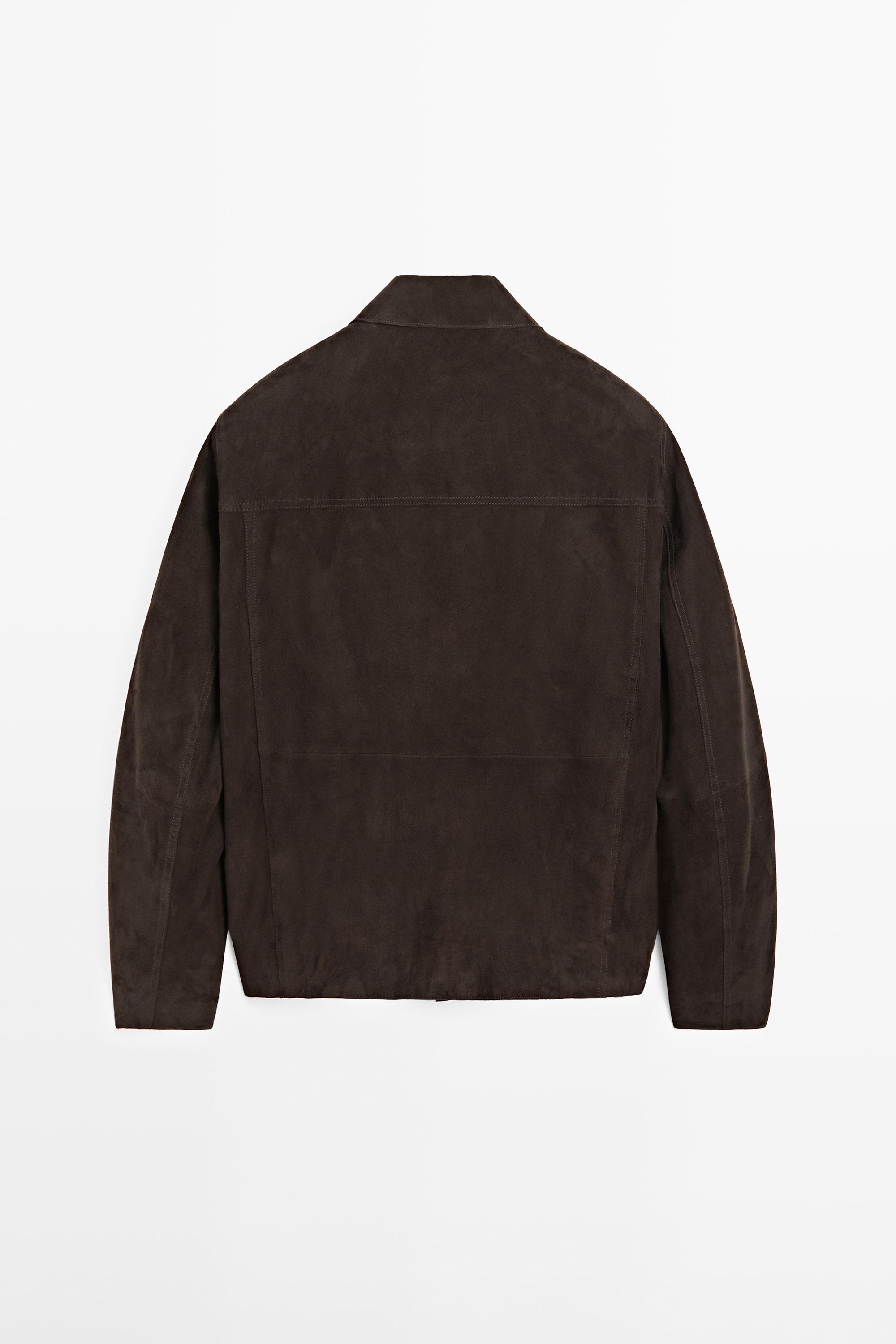 Suede leather jacket with pockets — BROWN