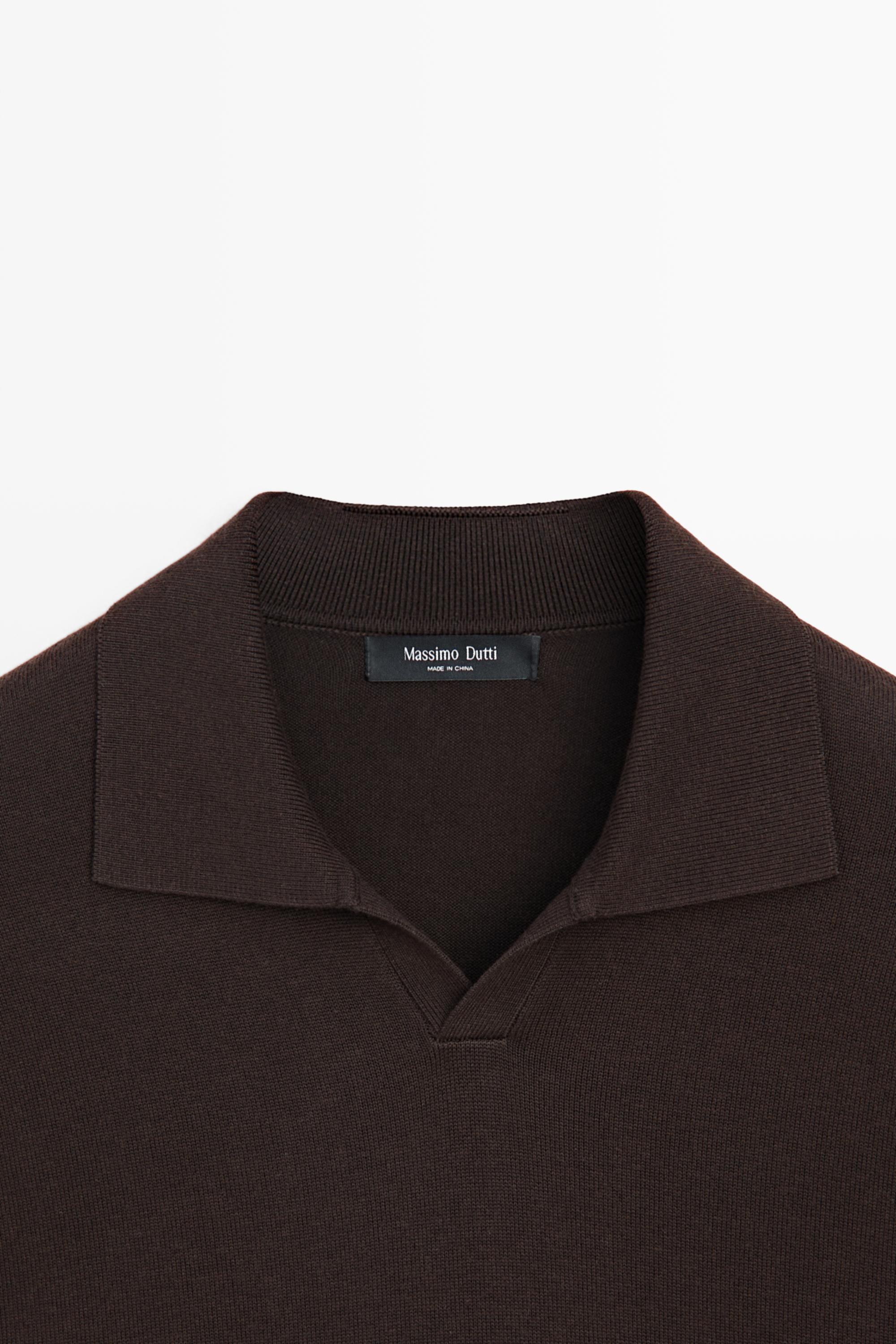 Polo collar knit sweater — BROWN