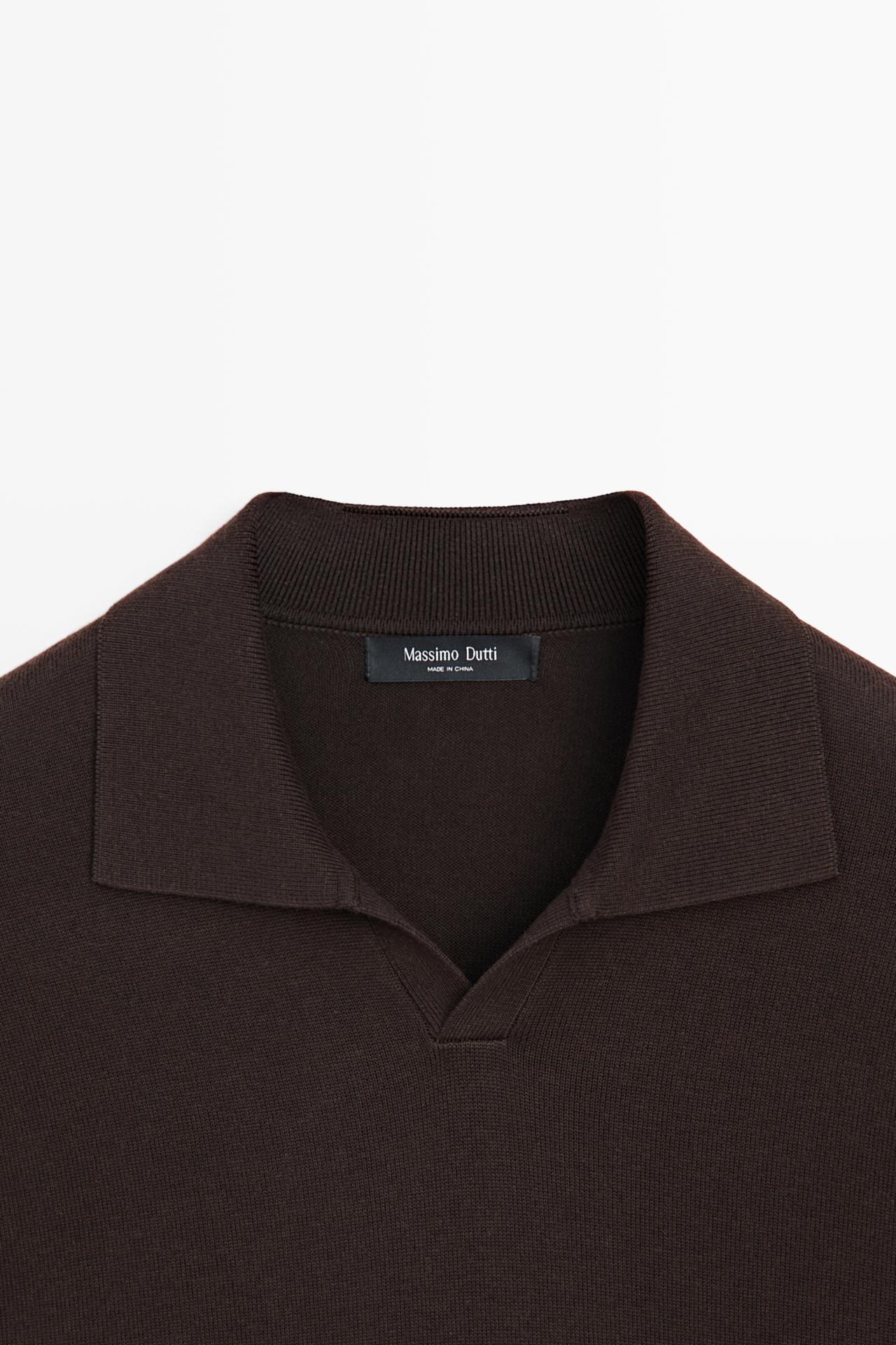 Polo collar knit sweater — BROWN