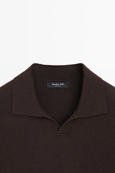 Polo collar knit sweater — BROWN 9