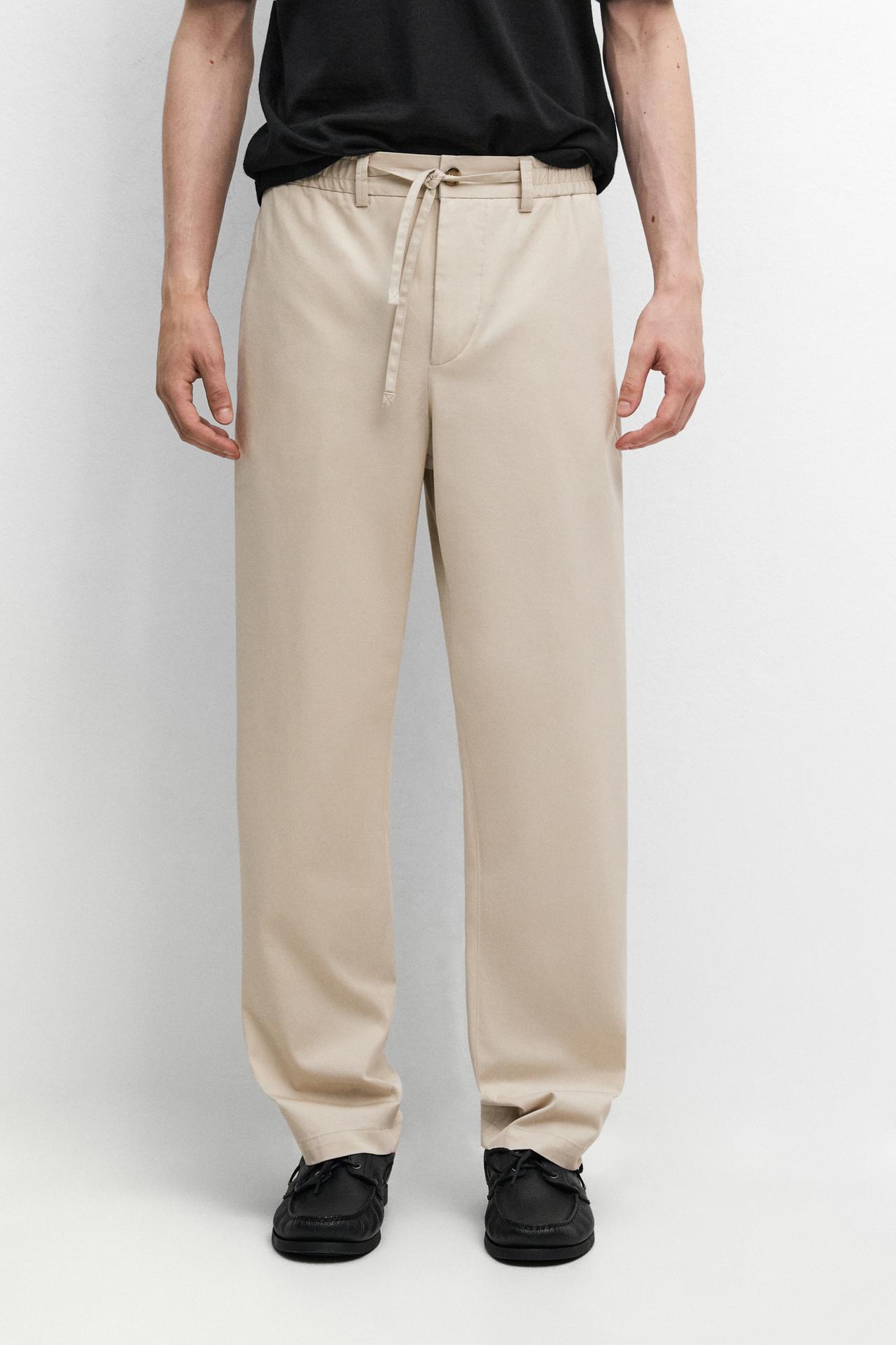 Cotton blend jogger fit pants — BEIGE