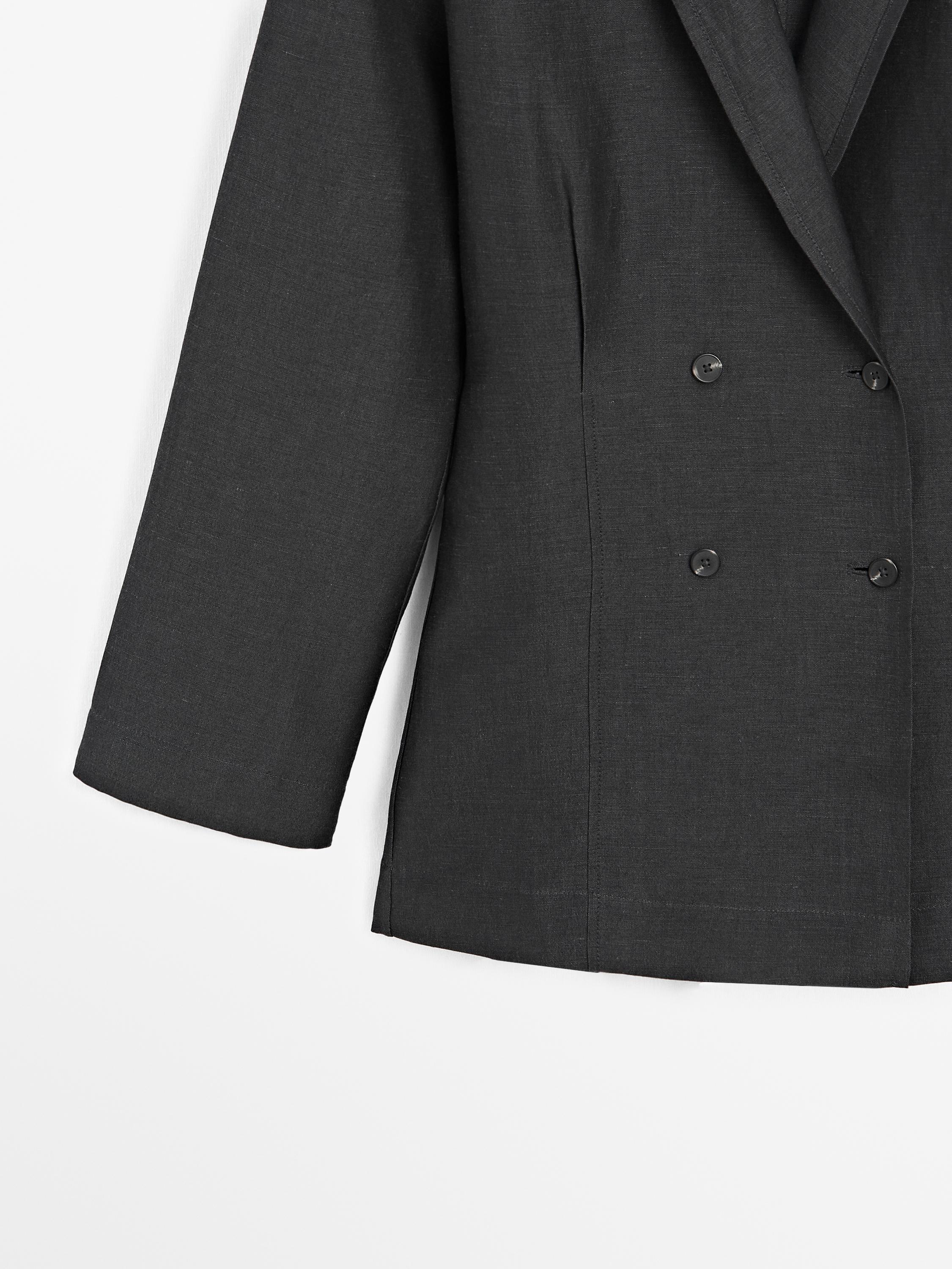 Lightweight double-breasted linen blend blazer