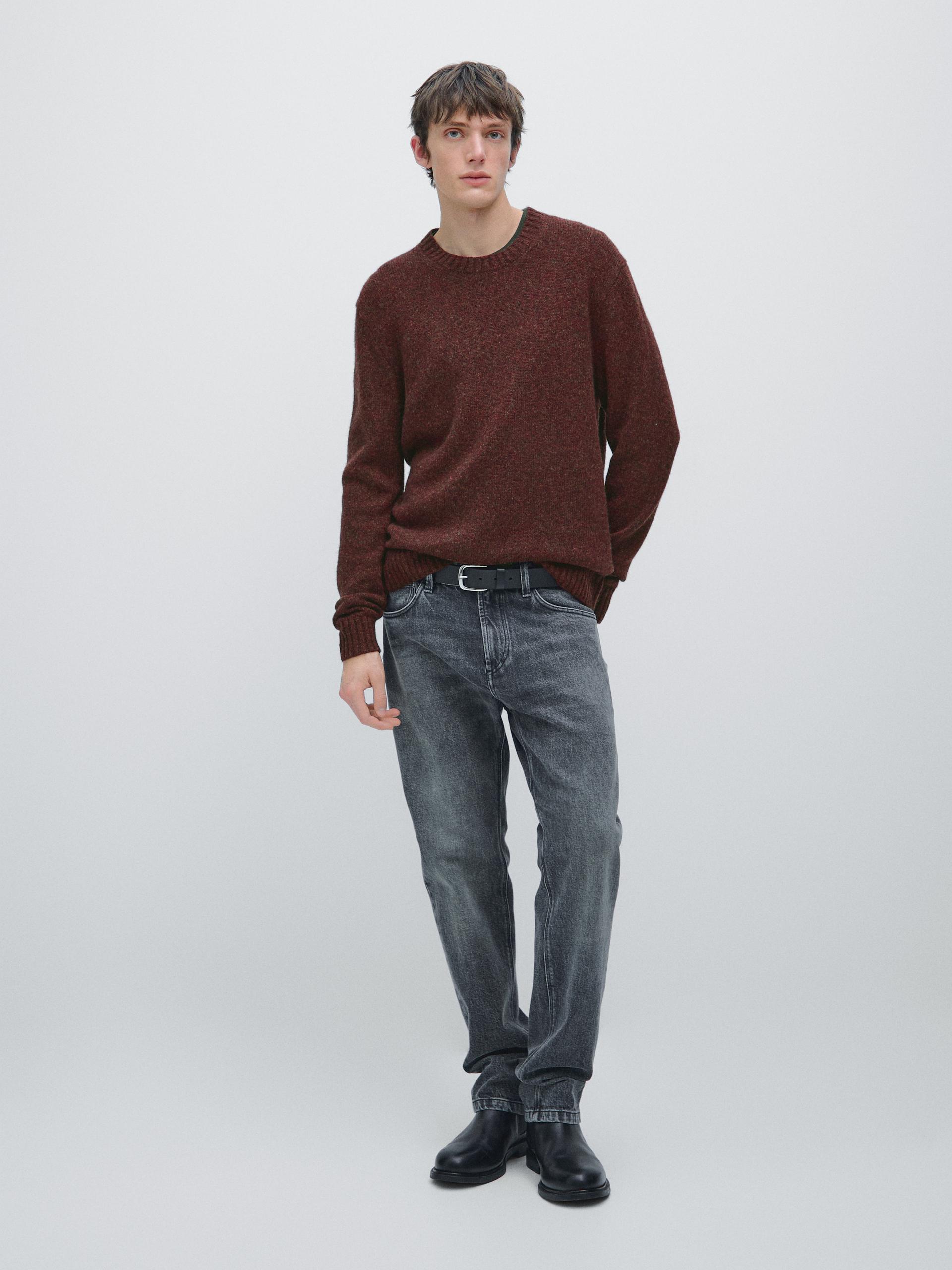 Jersey Cuello Redondo Con Lana - Granate - L - Massimo Dutti - Hombre