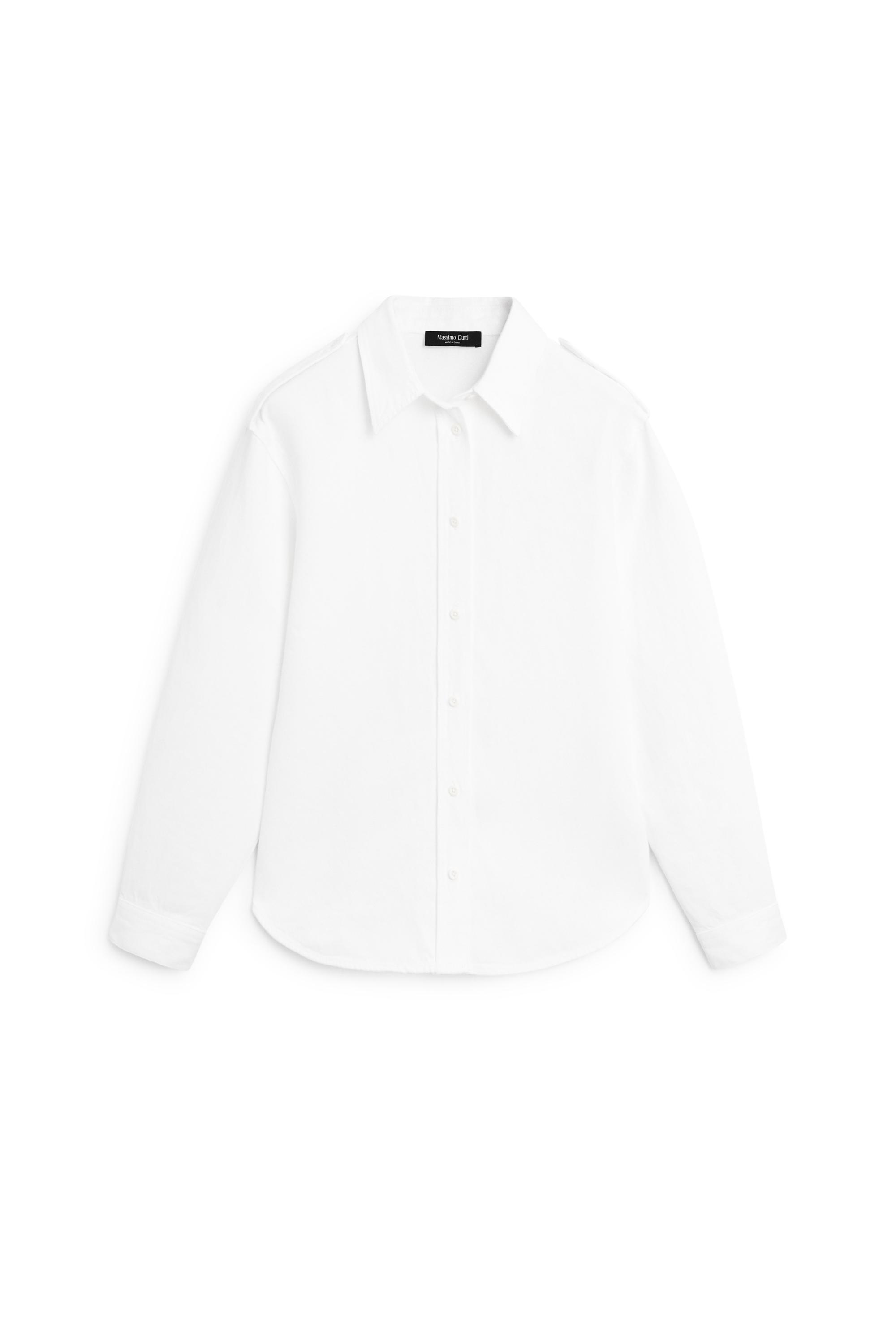 Cotton and linen blend shirt with shoulder detail — Off white
