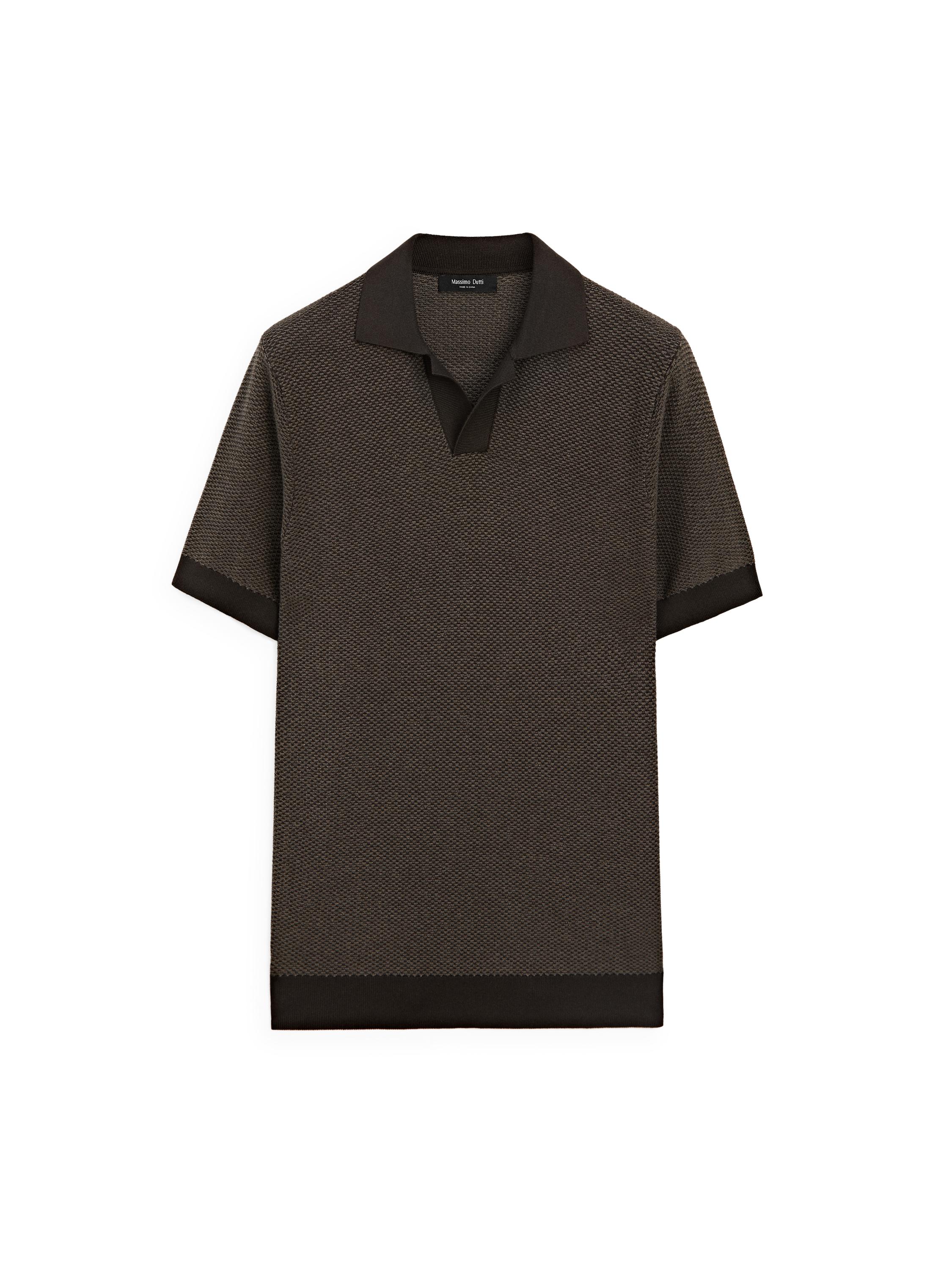 100% cotton textured knit polo sweater — BROWN MARL