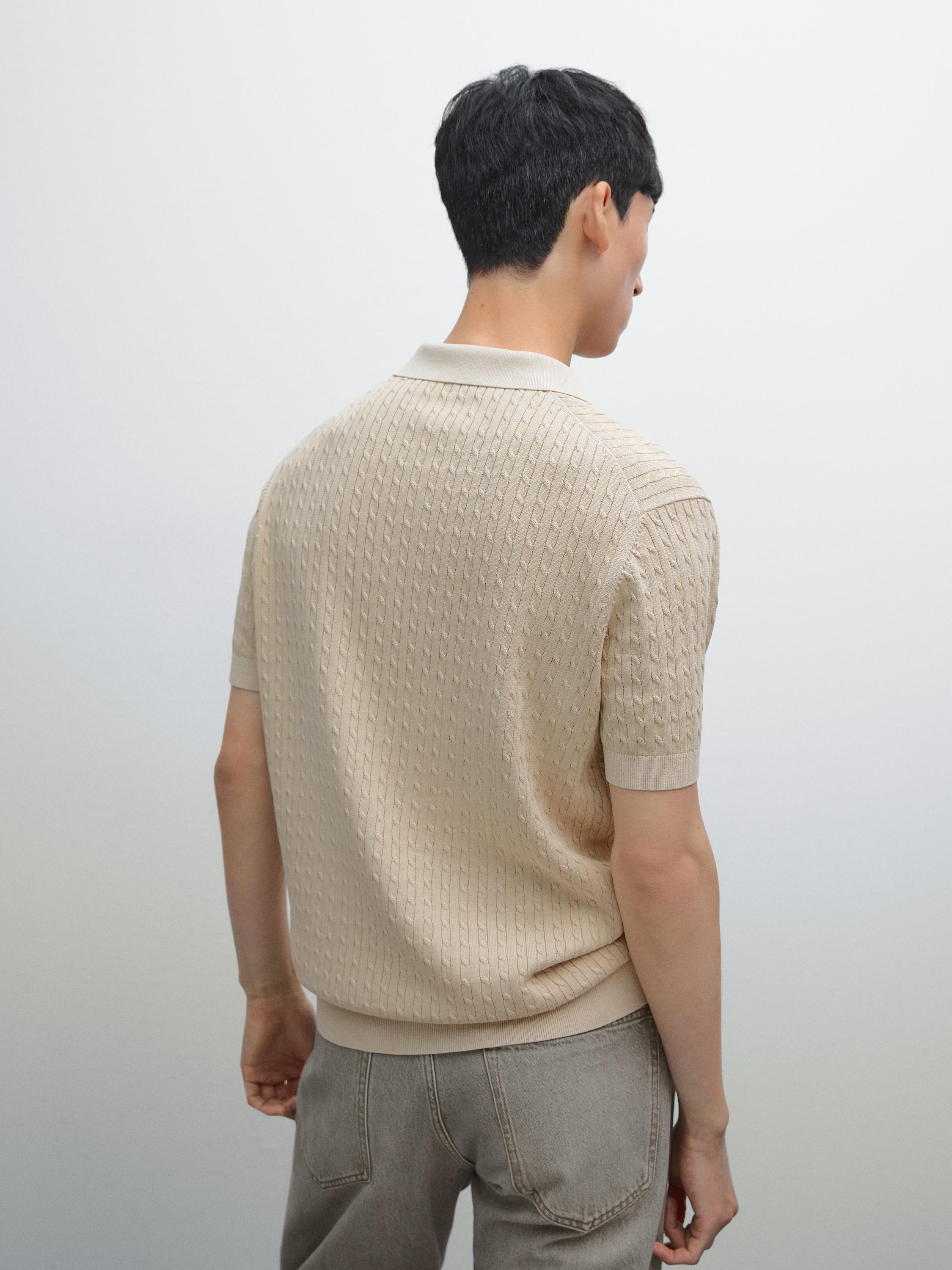 100% cotton cable-knit polo sweater