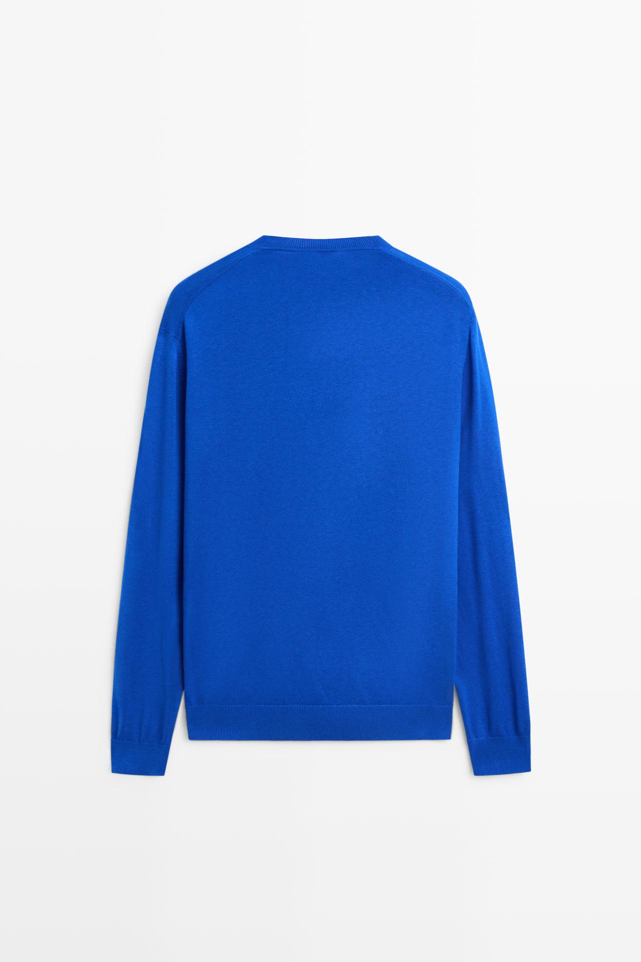 Cotton blend knit sweater — Blue