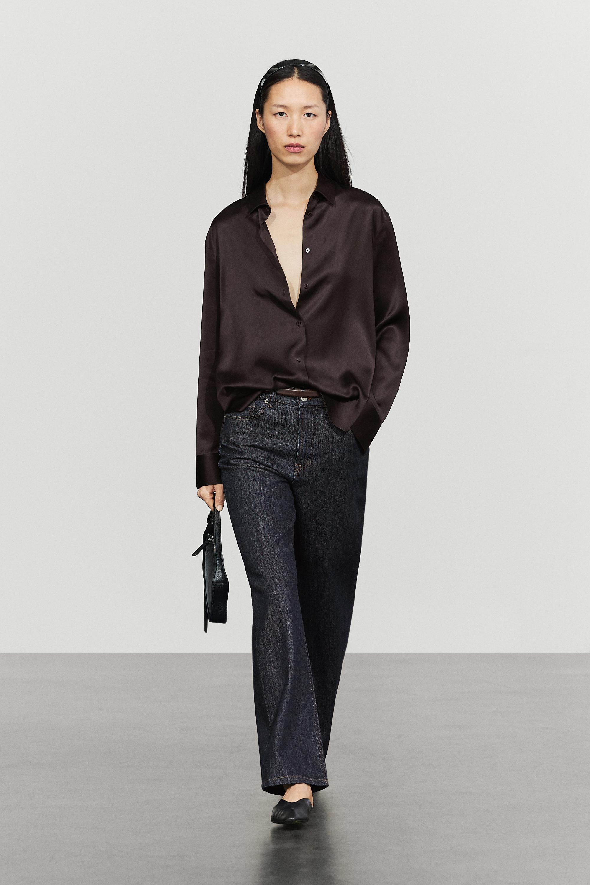 Camicia Morbida Satinata - Cioccolato - S - Massimo Dutti - Female-image