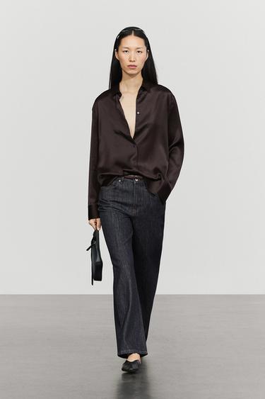 Flowing satin shirt — Chocolate 1