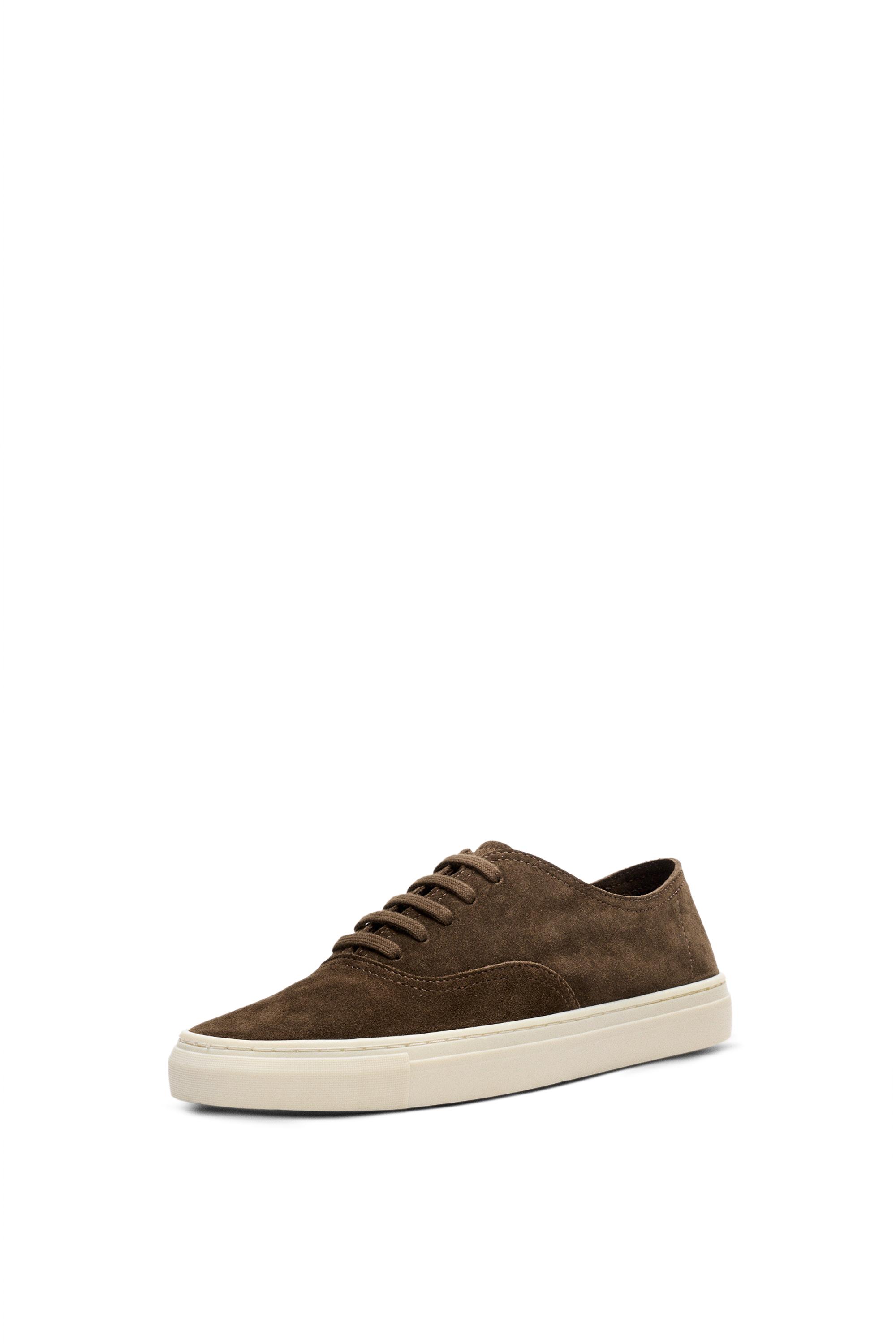 Soft split suede leather sneaker — BROWN