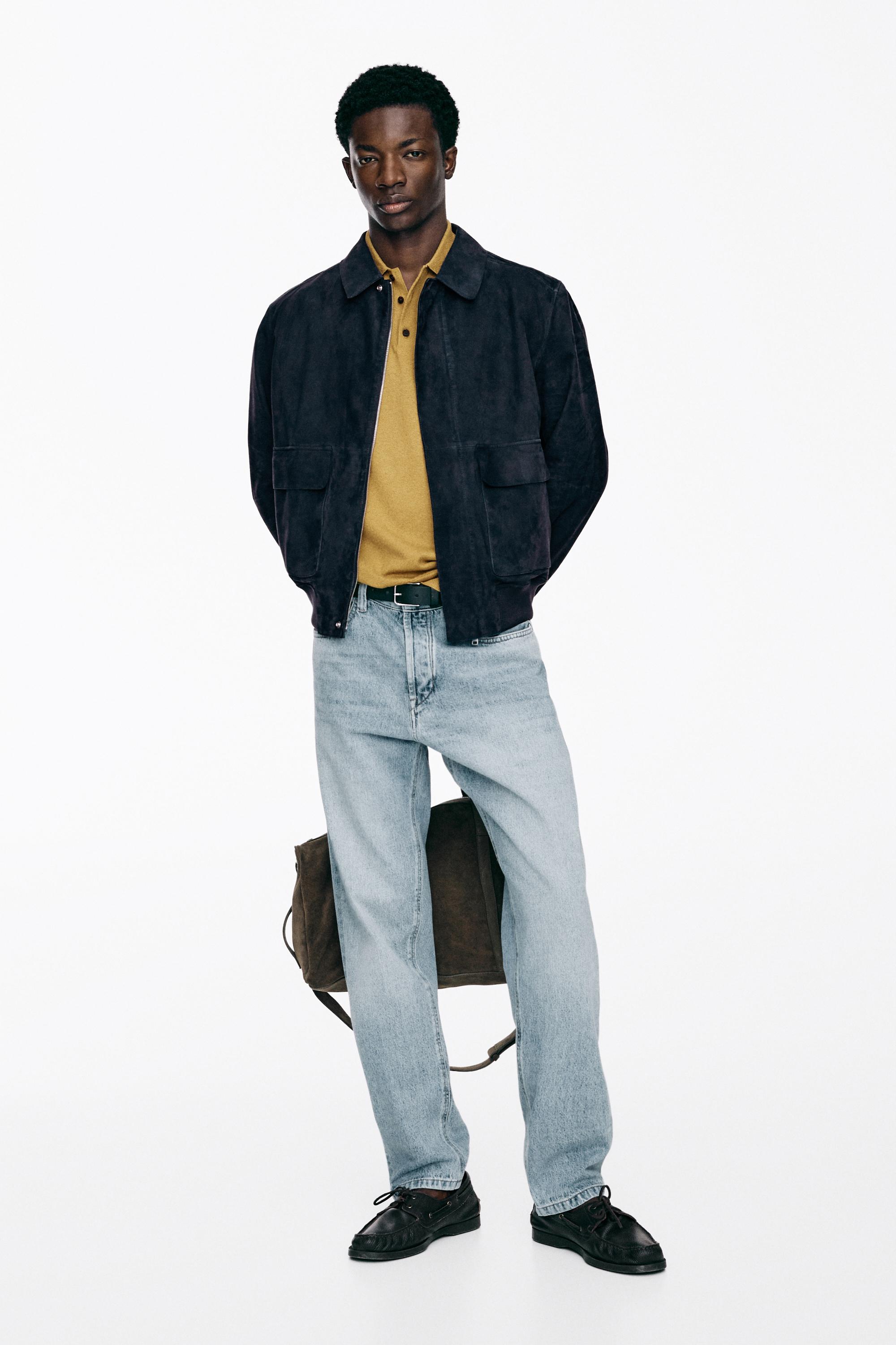 Suede leather jacket with pockets — BLUE