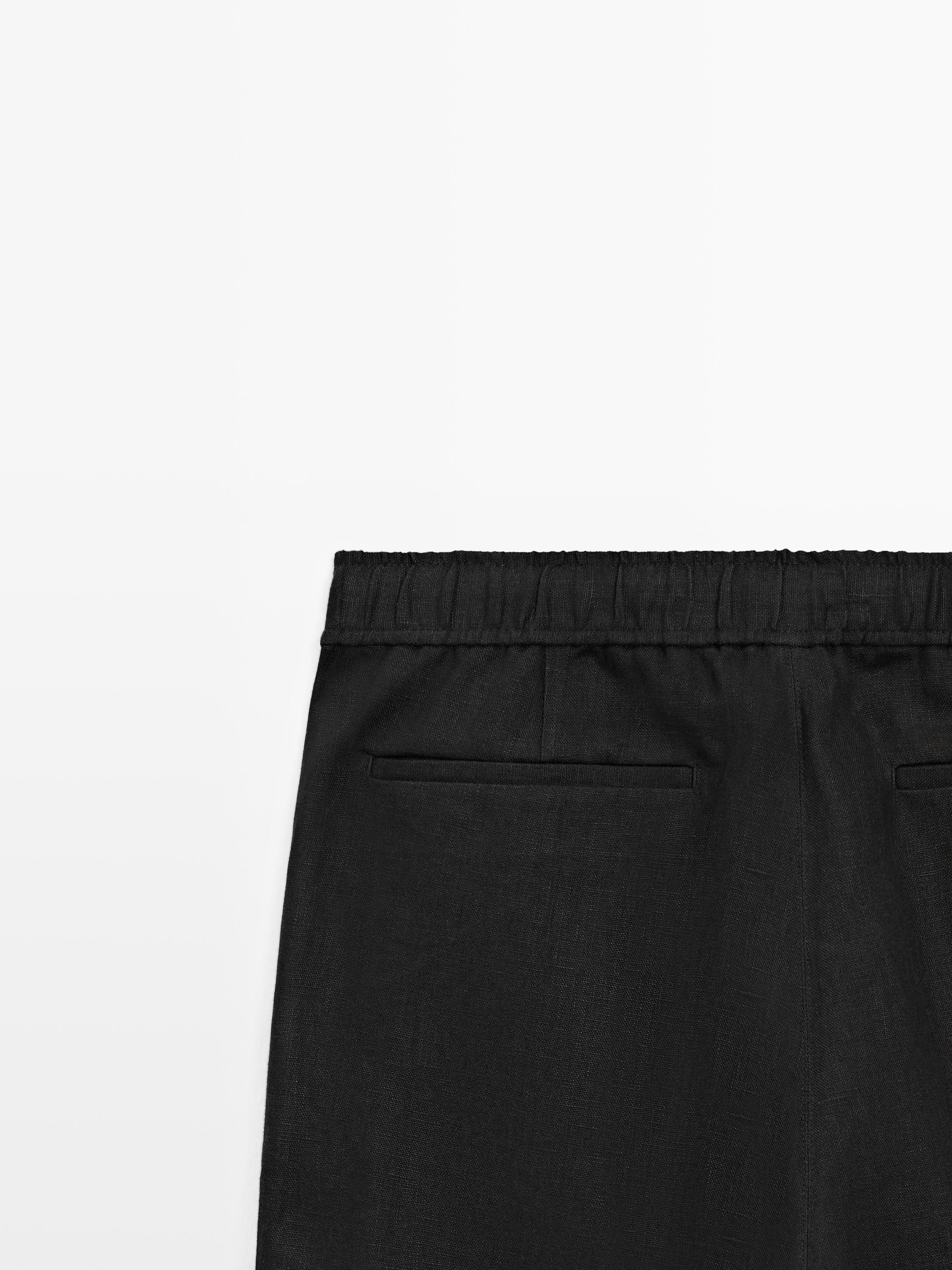 Linen jogger fit pants — BLACK