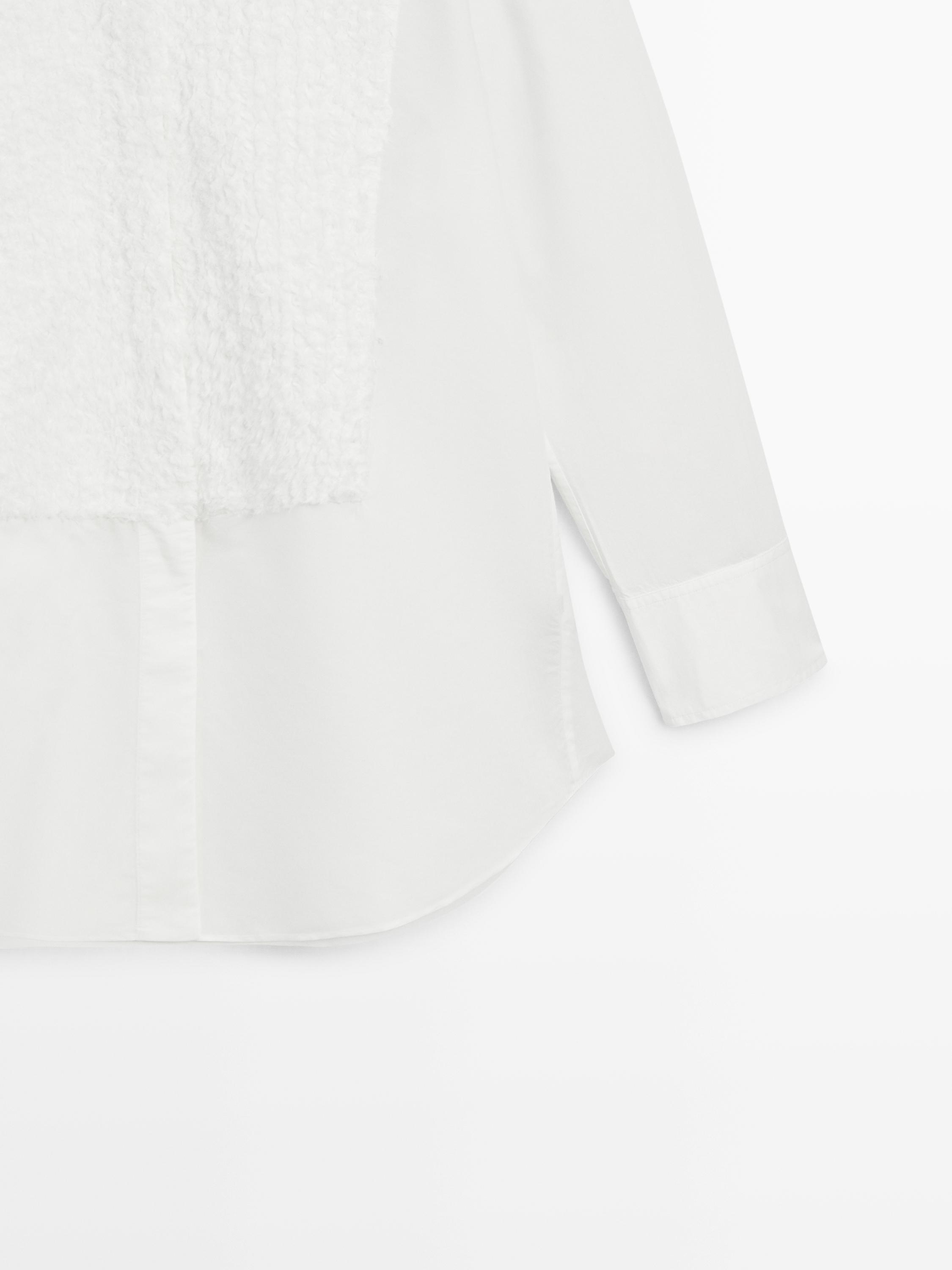 Bib front shirt with embroidered detail — WHITE