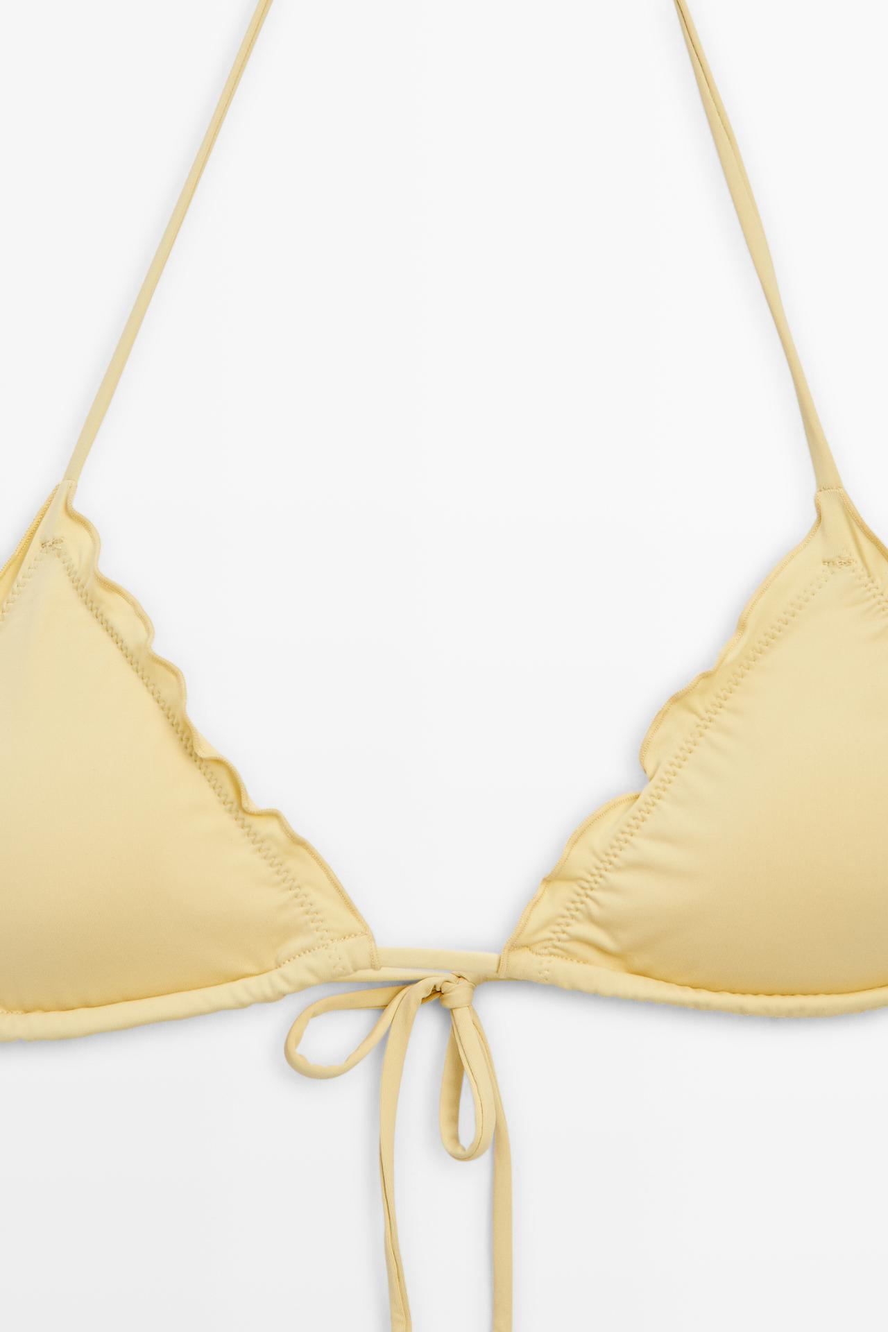 Ruffled triangle bikini top — Vanilla
