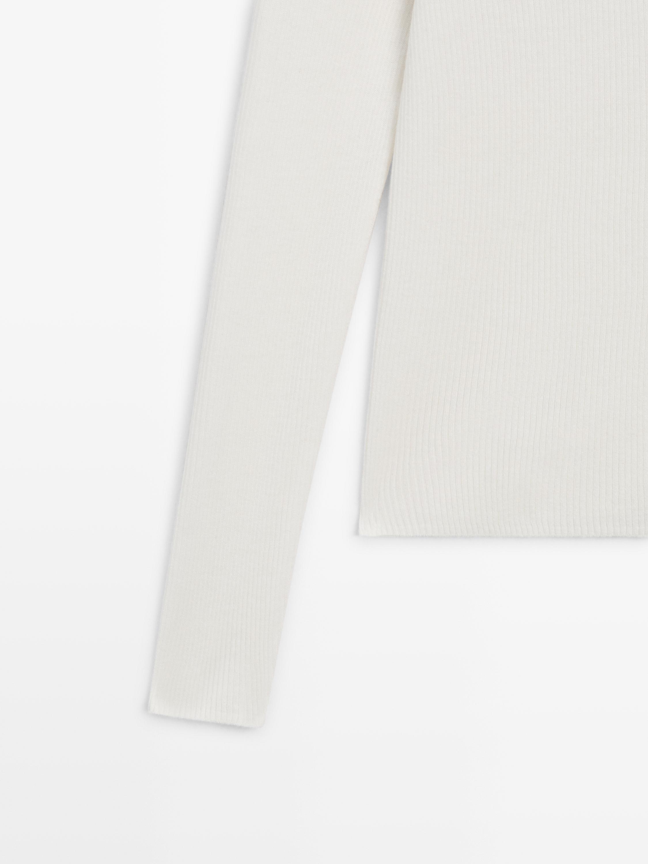 Ribbed knit mock turtleneck sweater — CREAM