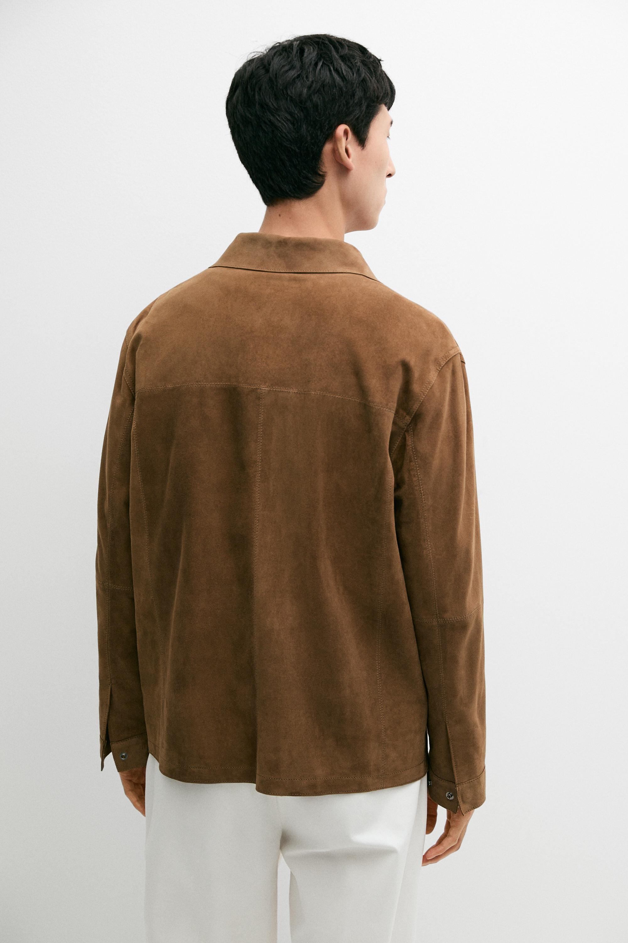 Lightweight suede leather overshirt — BROWN