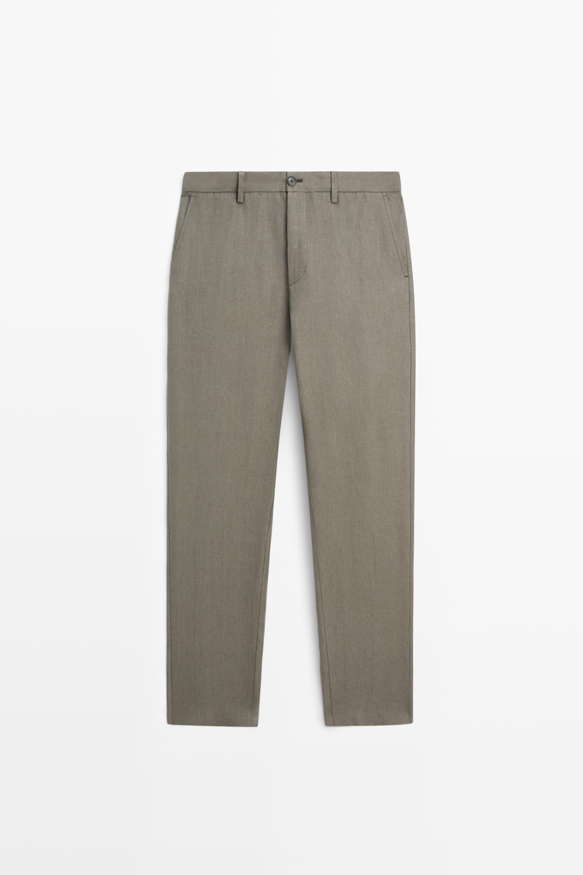 100% linen straight-leg trousers — GREEN
