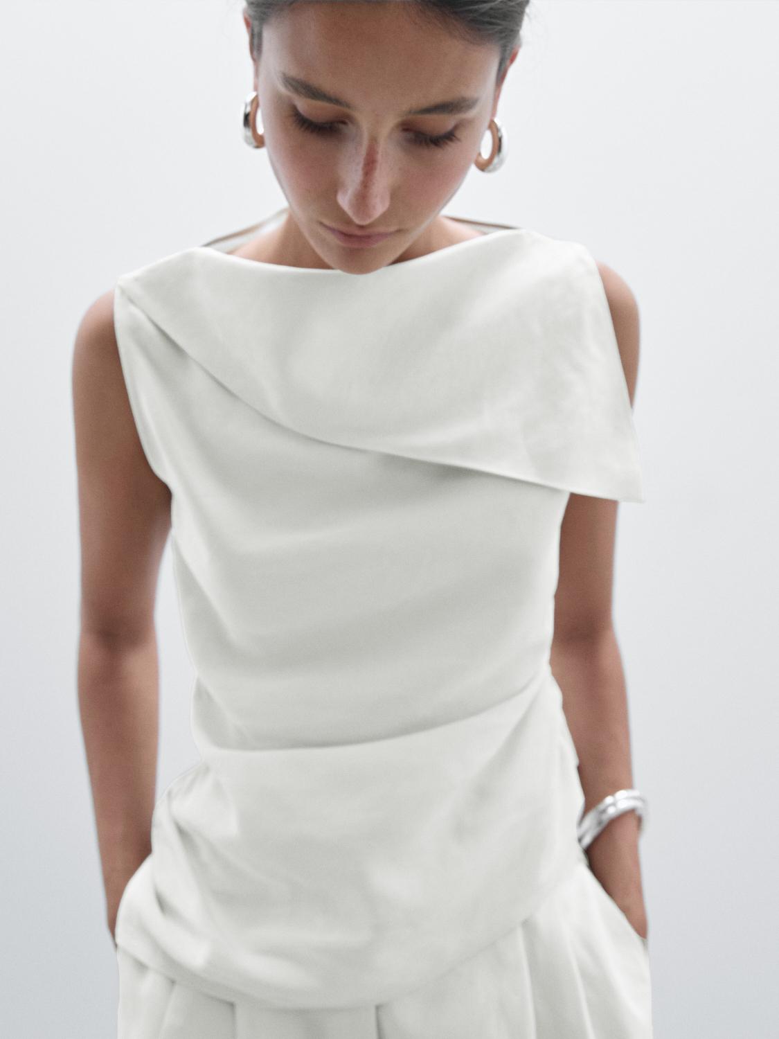 Draped boat neck top